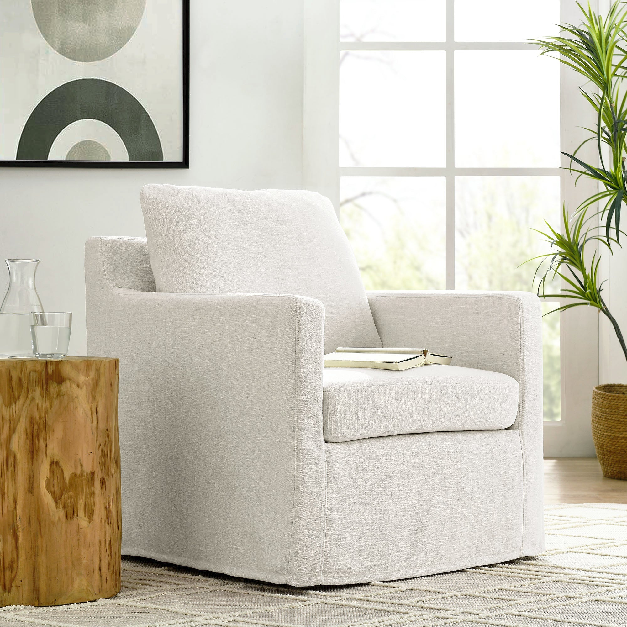 30 Inch Modern Fabric Slipcovered Swivel Armchair - Image 7