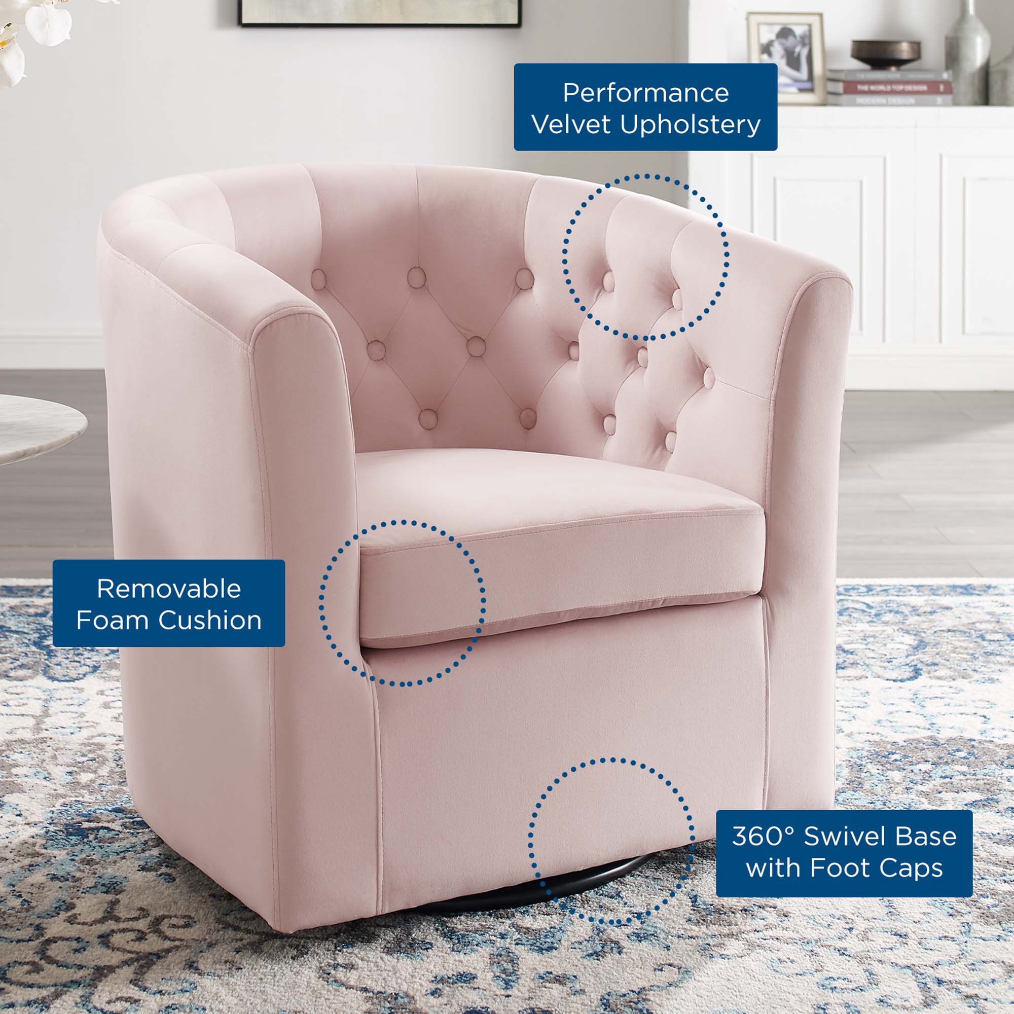30 Inch Performance Velvet Swivel Armchair - Image 14