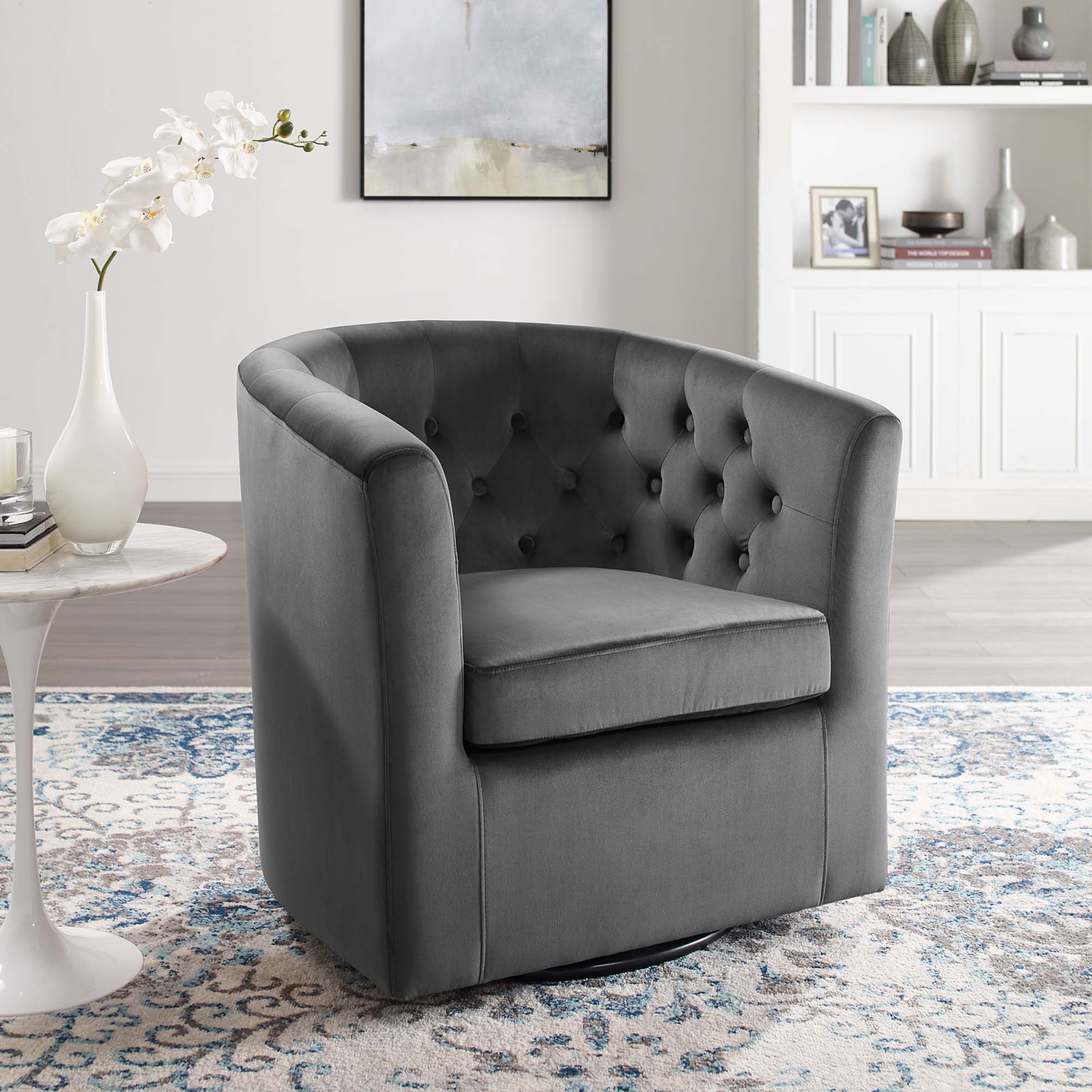 30 Inch Performance Velvet Swivel Armchair - Image 6