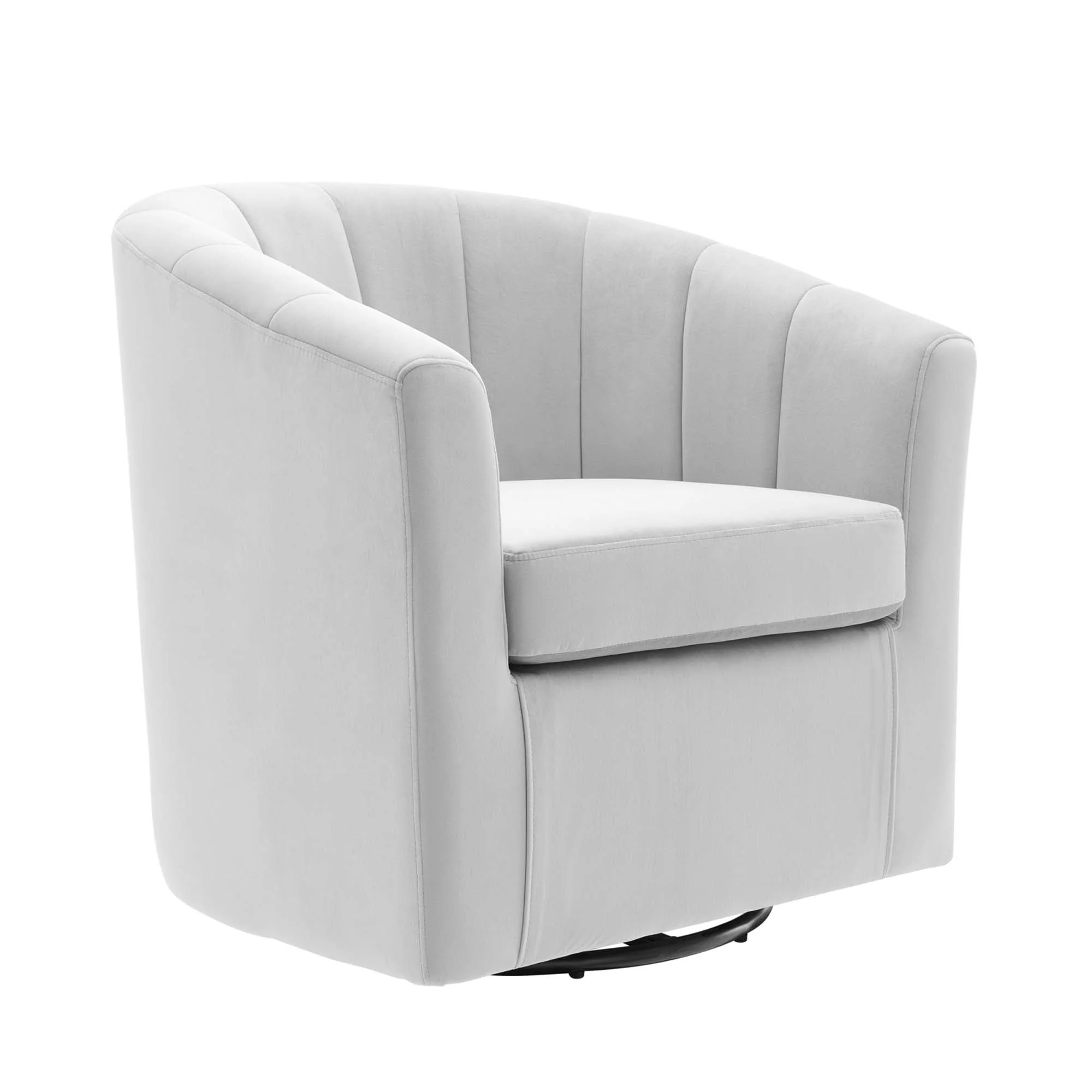 30 Inch Performance Velvet Swivel Barrel Armchair with Channel Tufting - Image 7