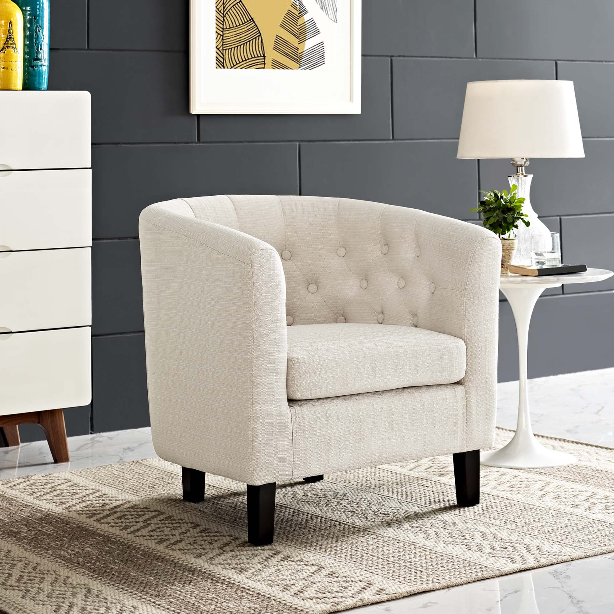 30 Inch Prospect Mid-Century Modern Chesterfield Fabric Accent Armchair - Image 12