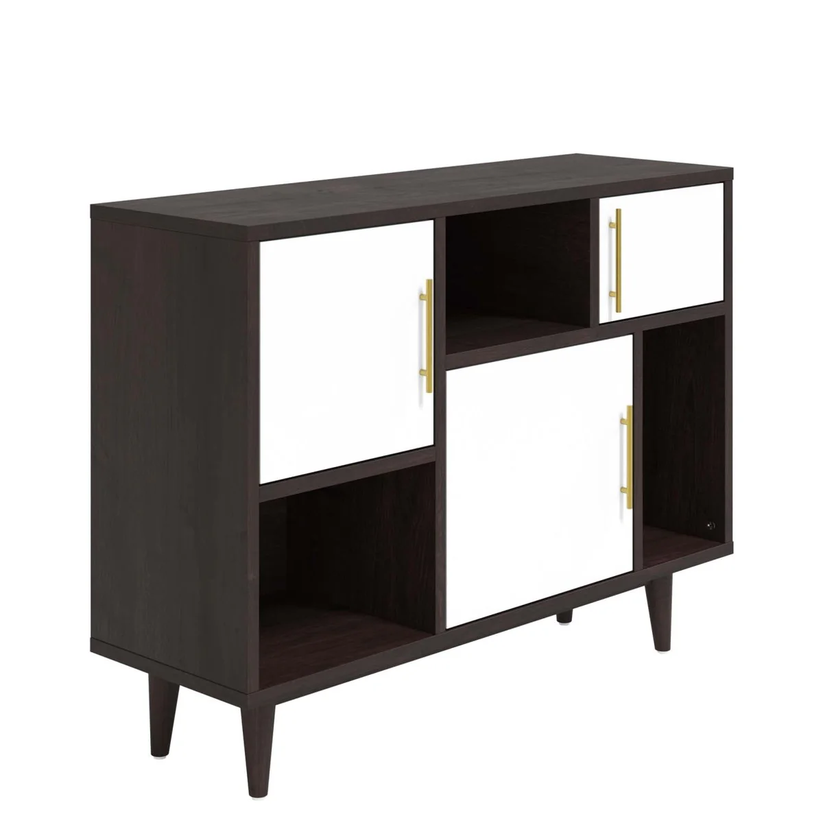 30" Mid-Century Modern Display Stand and Storage Cabinet in Cappuccino White