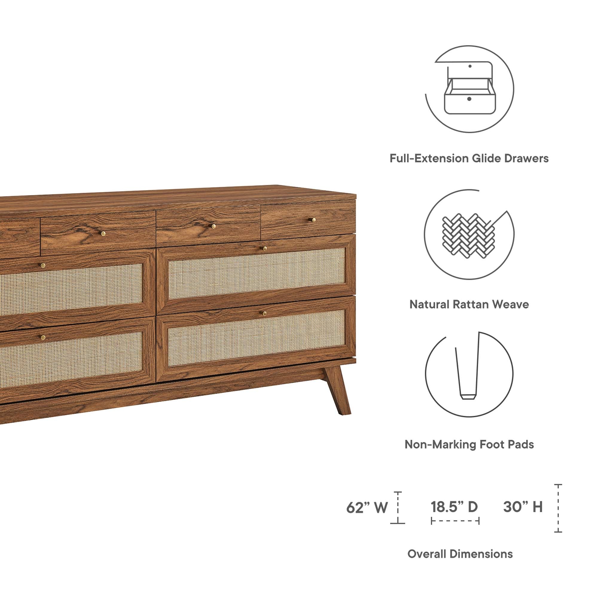 30" Natural Rattan 8-Drawer Bedroom Dresser - Image 10