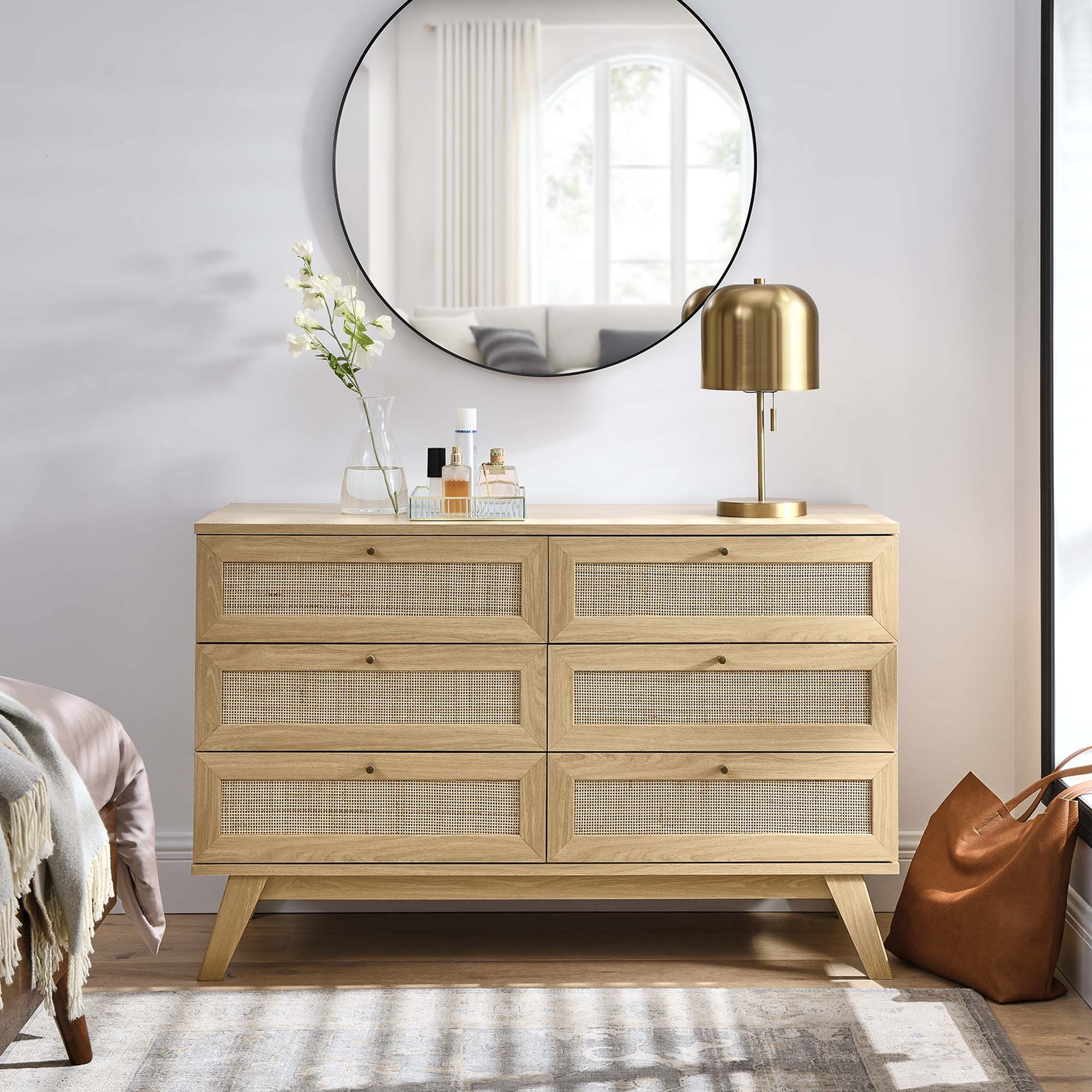 30" Natural Rattan 6-Drawer Bedroom Dresser - Image 7