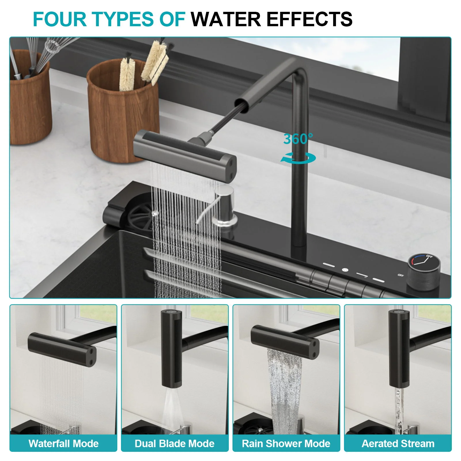 30" Single Bowl Kitchen Sink With Smart LED Faucet - Image 12