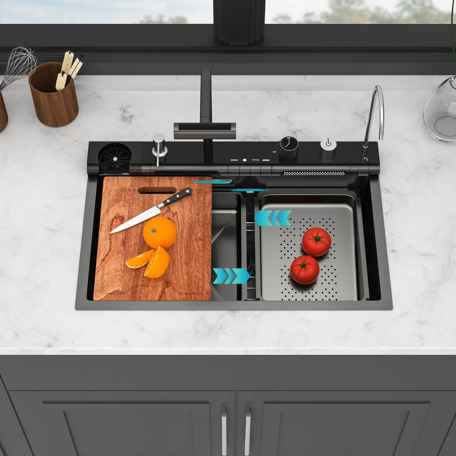 30" Single Bowl Kitchen Sink With Smart LED Faucet - Image 3