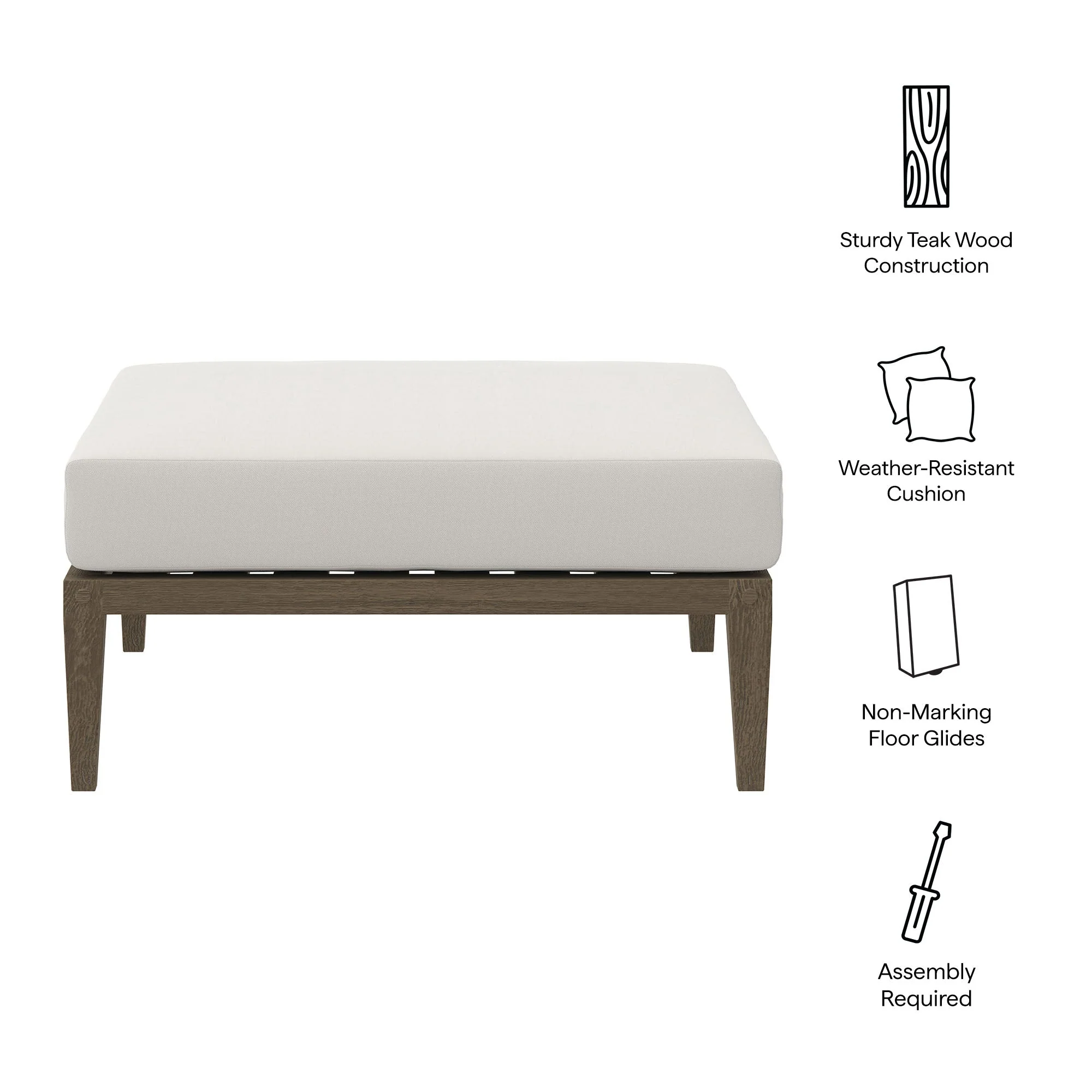 30" Weathered Gray and White Outdoor Teak Ottoman - Image 2