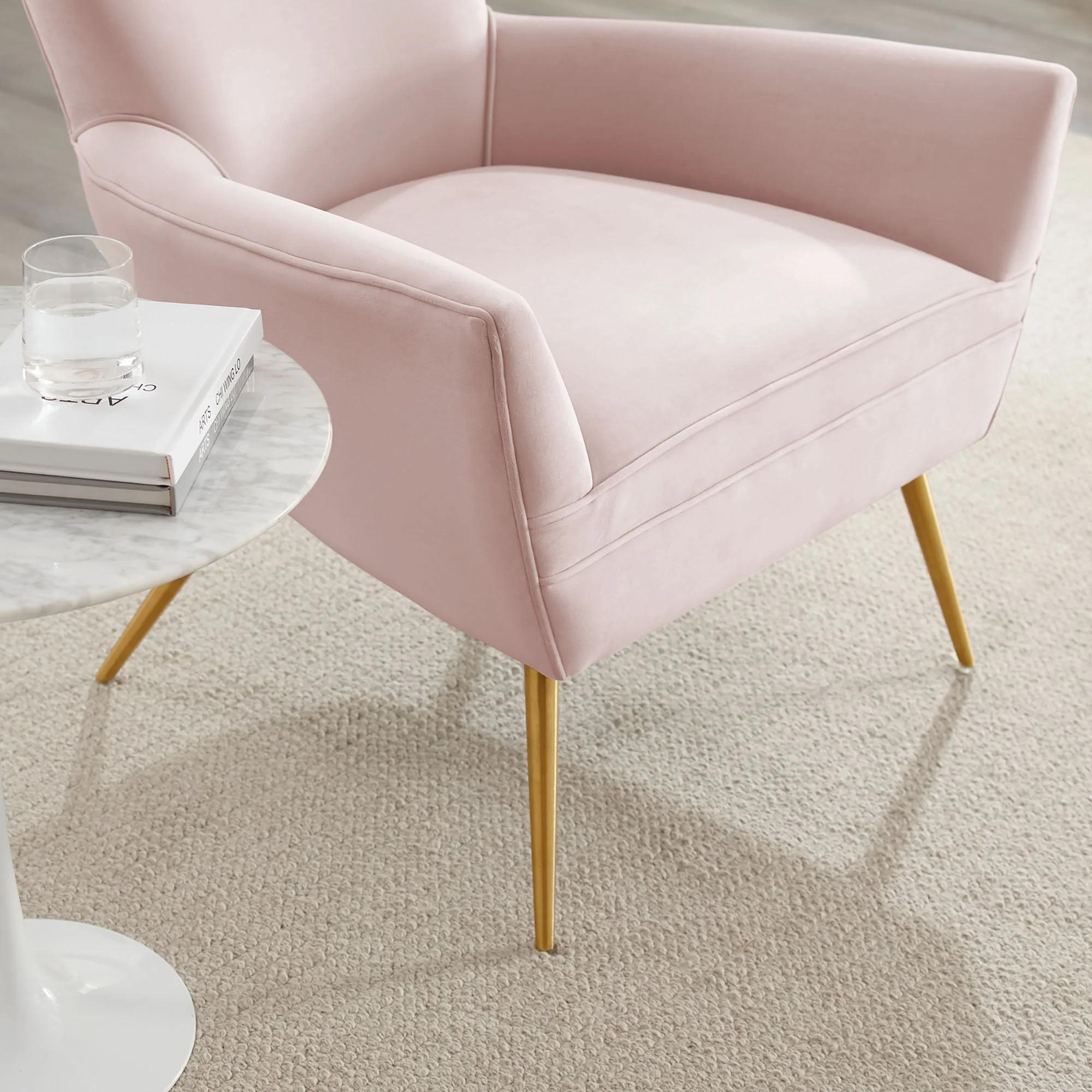 31 Inch Button Tufted Performance Velvet Armchair with Gold Stainless Steel Legs - Image 15