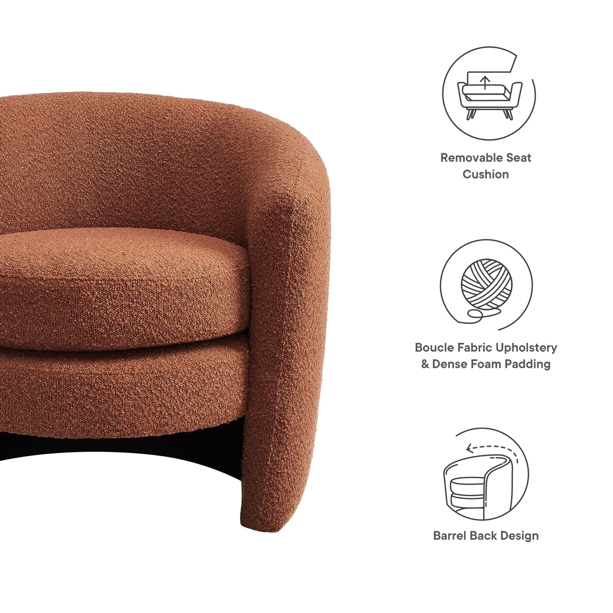 31 Inch Curved Back Boucle Fabric Barrel Armchair - Image 16