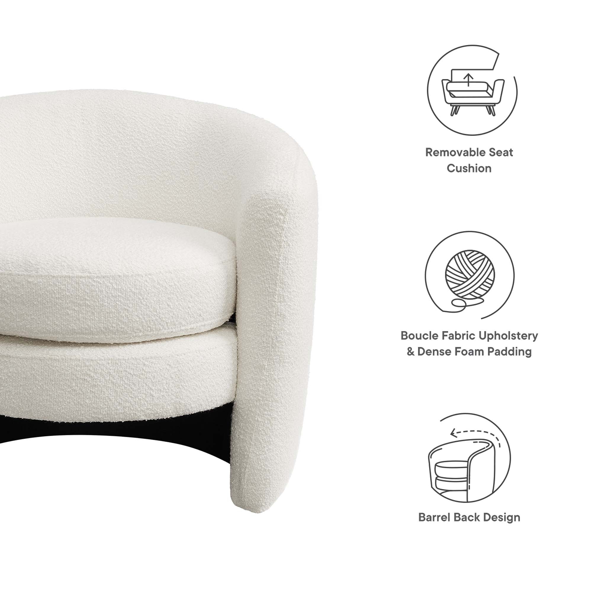31 Inch Curved Back Boucle Fabric Barrel Armchair - Image 2