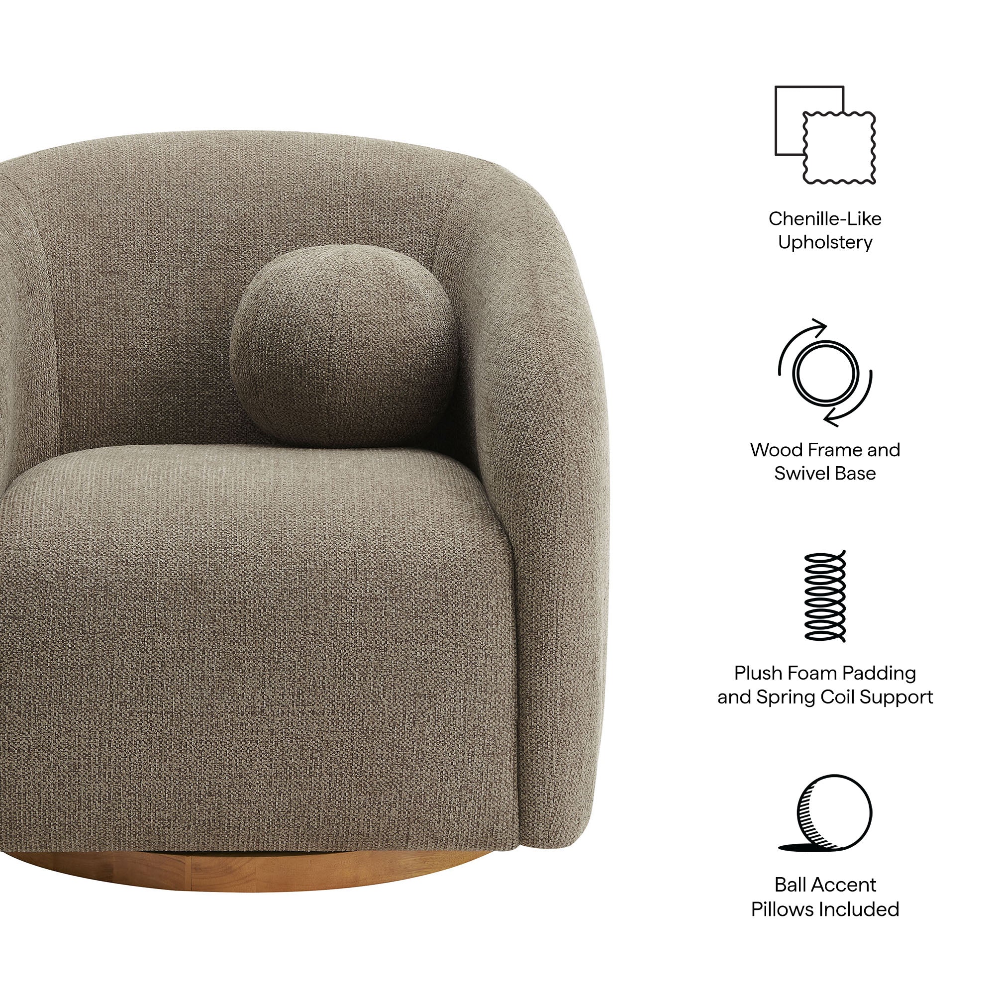 31 Inch Curved Swivel Chenille Fabric Armchair - Image 16