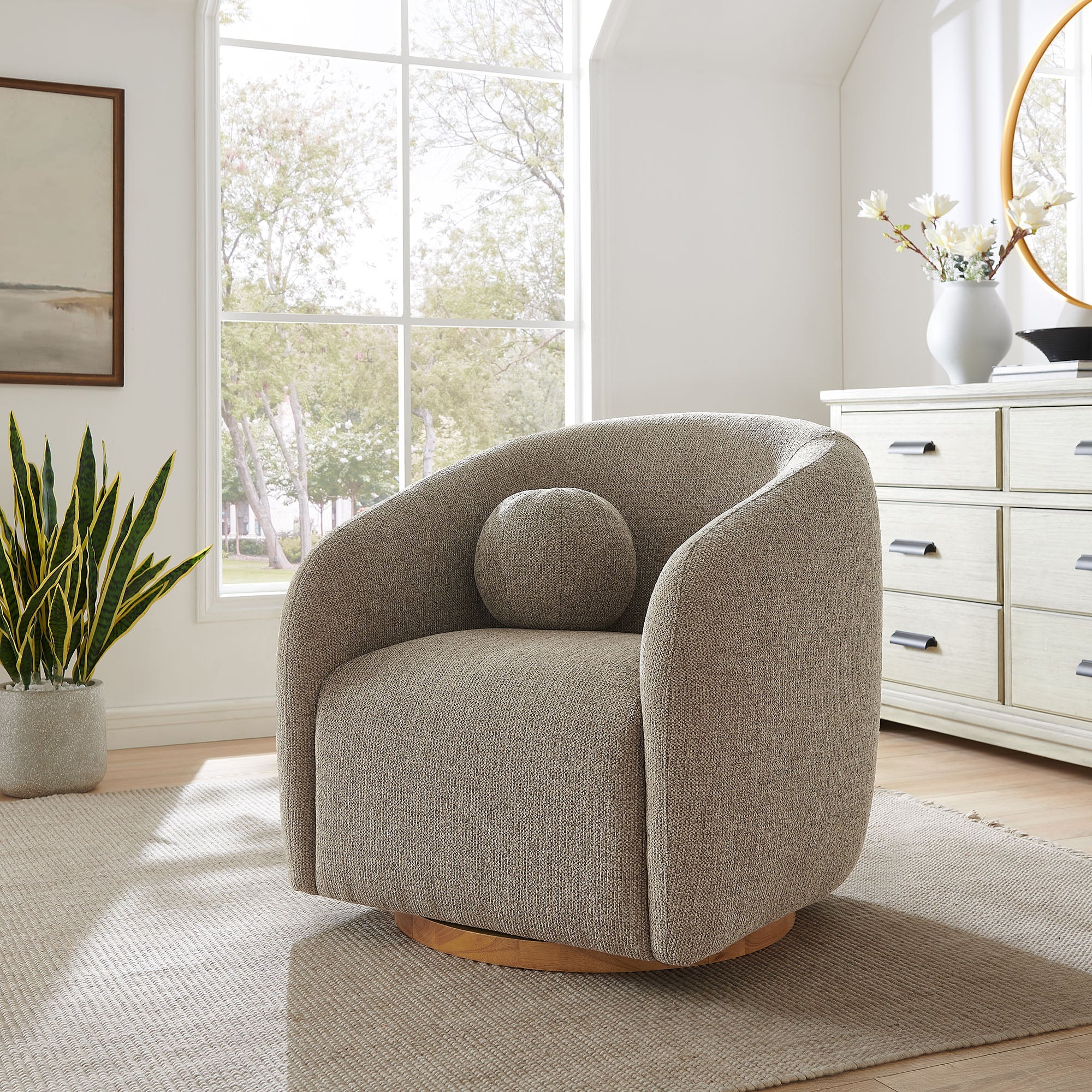 31 Inch Curved Swivel Chenille Fabric Armchair - Image 21