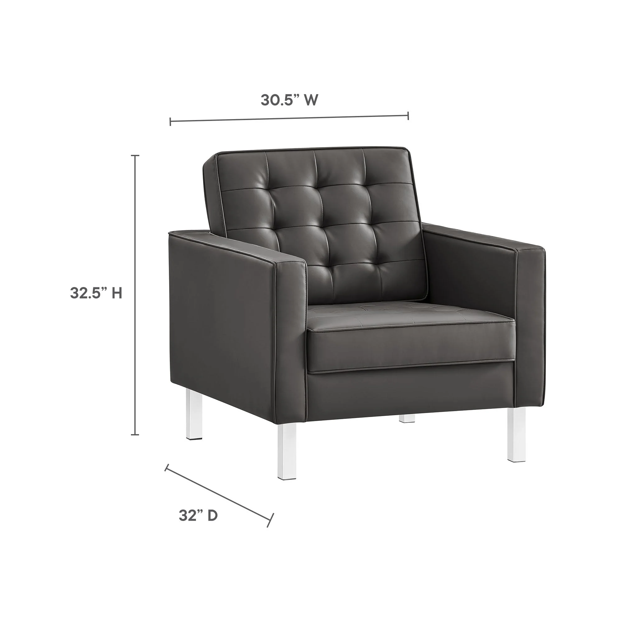 31 Inch Loft Mid-Century Modern Vegan Leather Armchairs with Biscuit Tufting - Set of 2 - Image 10