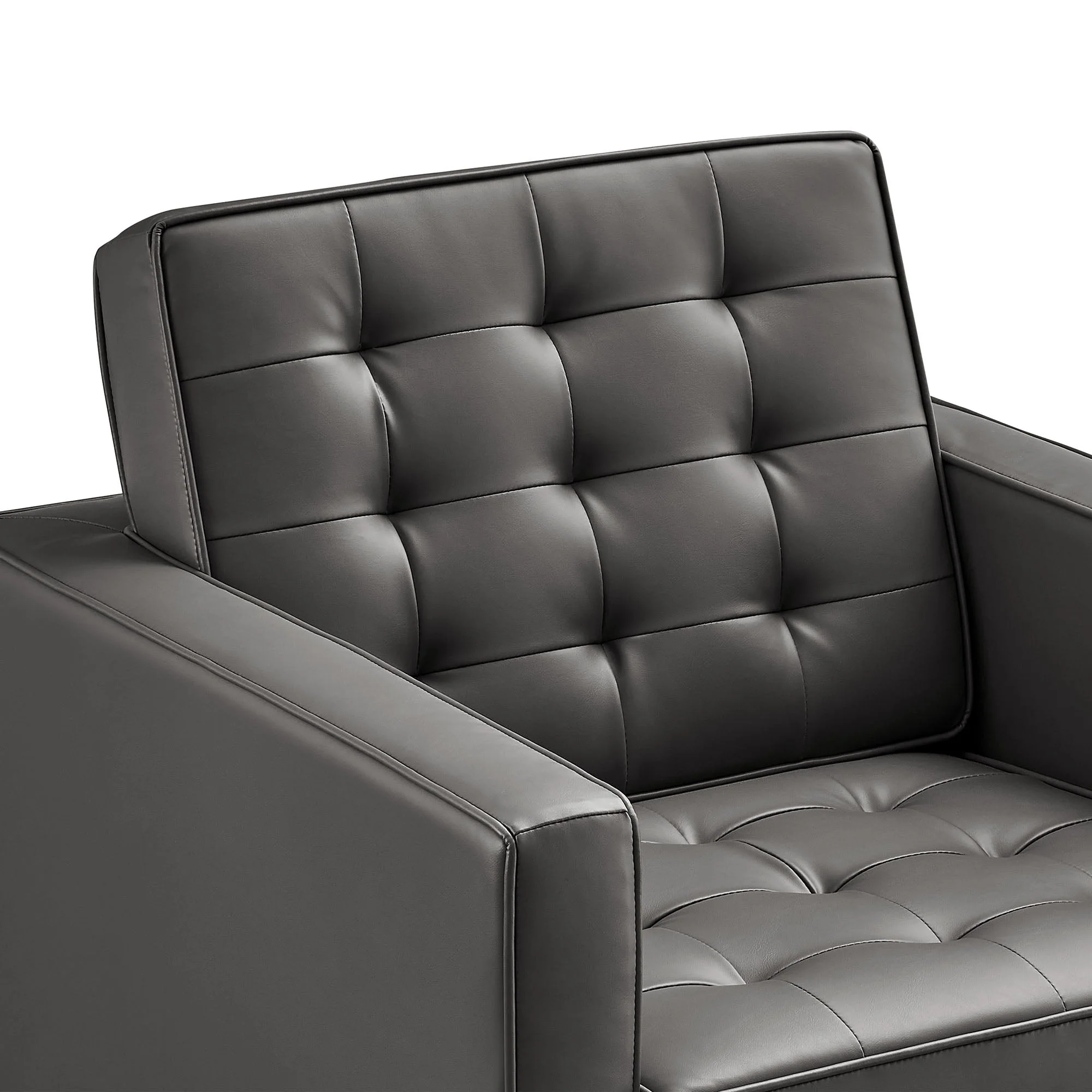 31 Inch Loft Mid-Century Modern Vegan Leather Armchairs with Biscuit Tufting - Set of 2 - Image 13