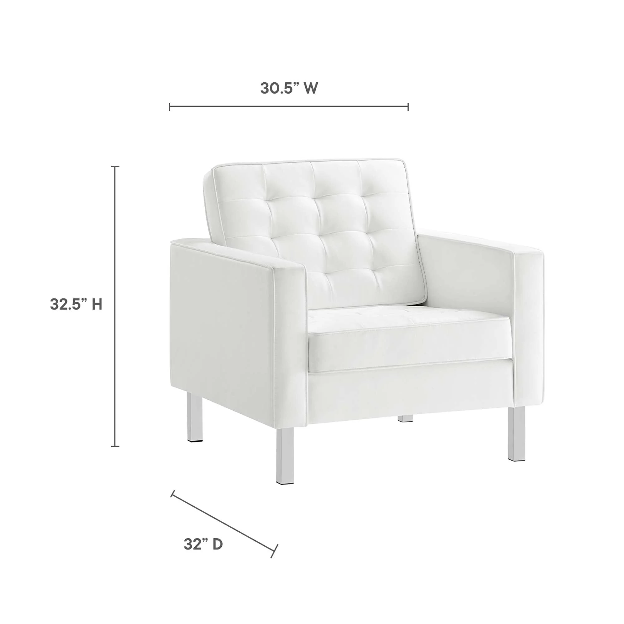 31 Inch Loft Mid-Century Modern Vegan Leather Armchairs with Biscuit Tufting - Set of 2 - Image 24