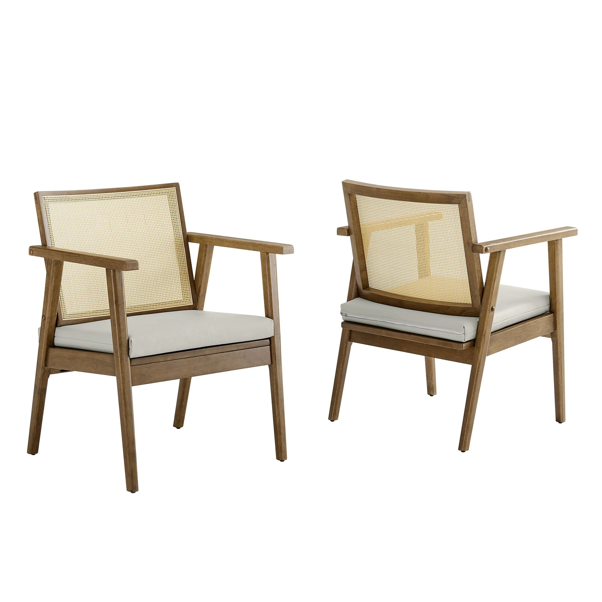 31 Inch Mid-Century Modern Vegan Leather and Cane Accent Armchair - Set of 2 - Image 8