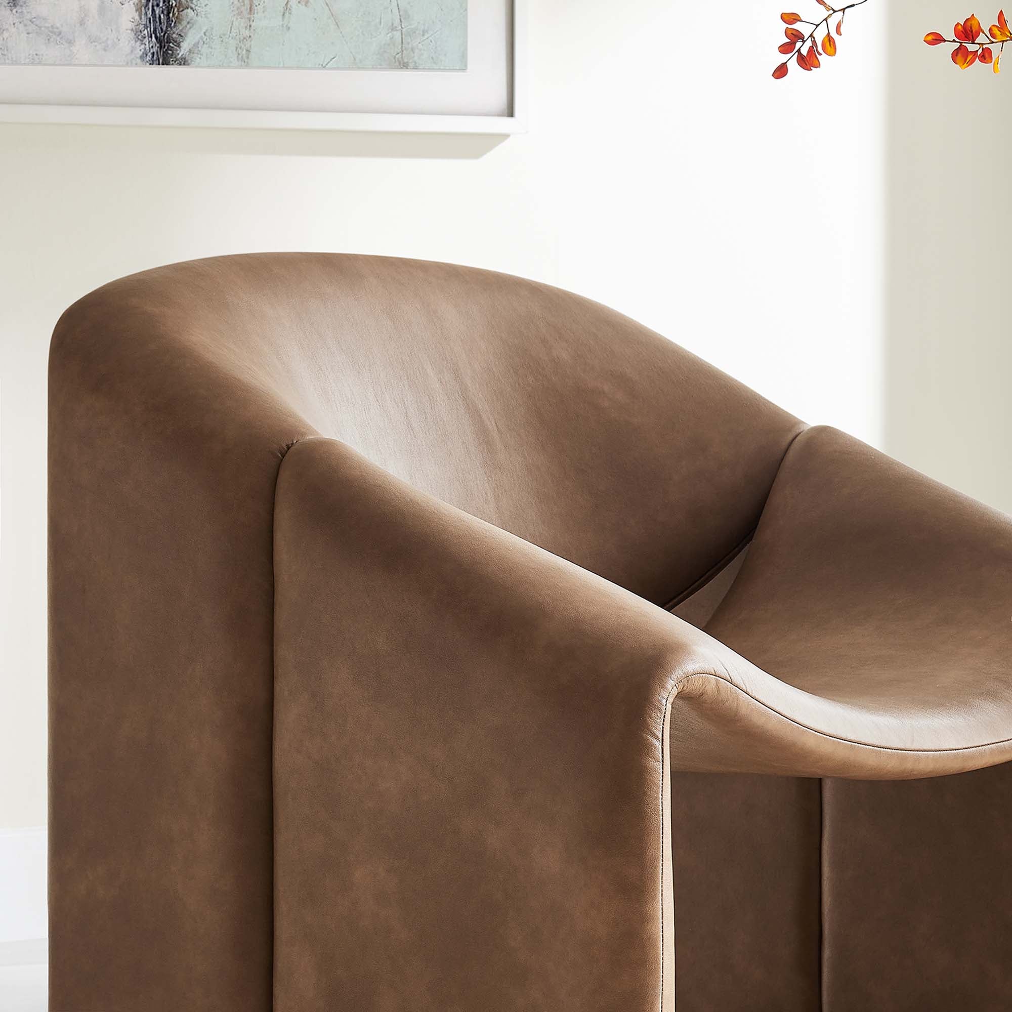 31 Inch Modern Curved Vegan Leather Accent Chair in Brown - Image 4