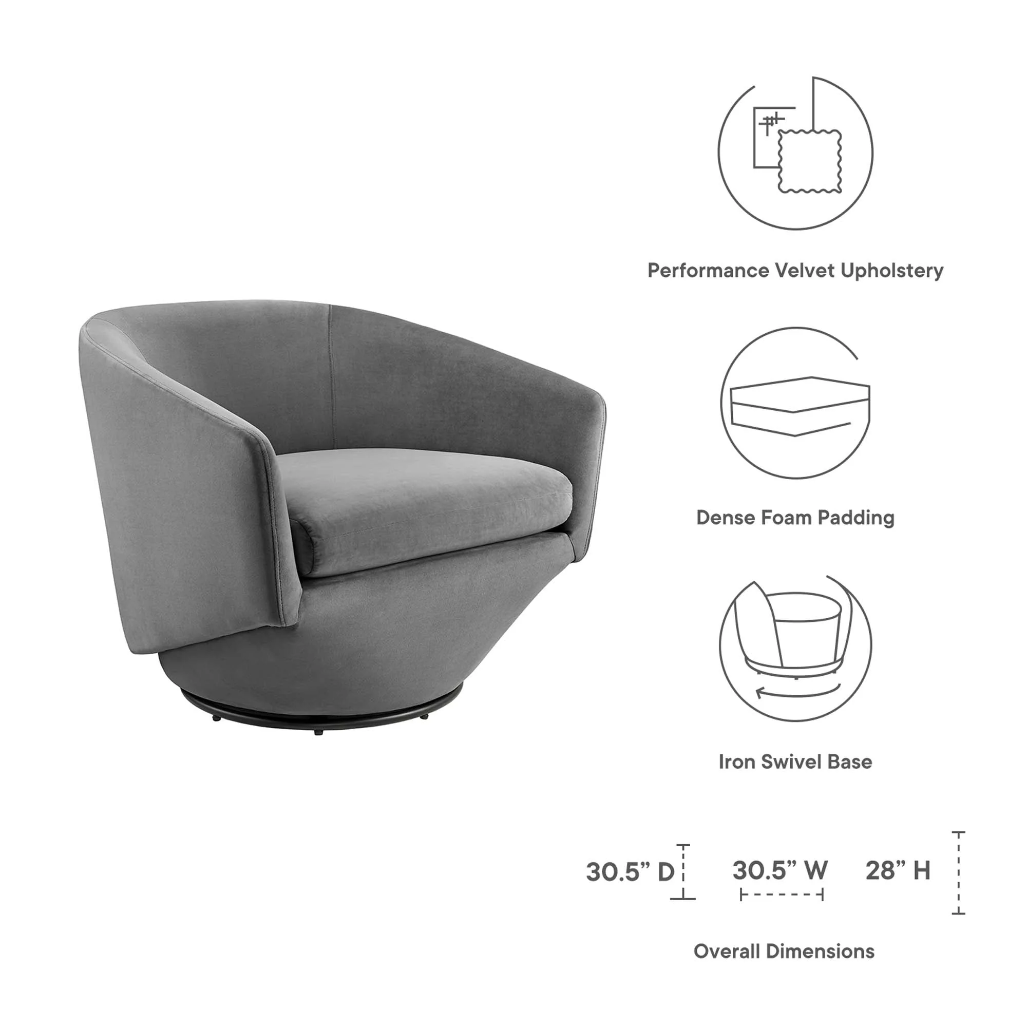 31 Inch Performance Velvet 360-Degree Swivel Accent Chair - Image 2