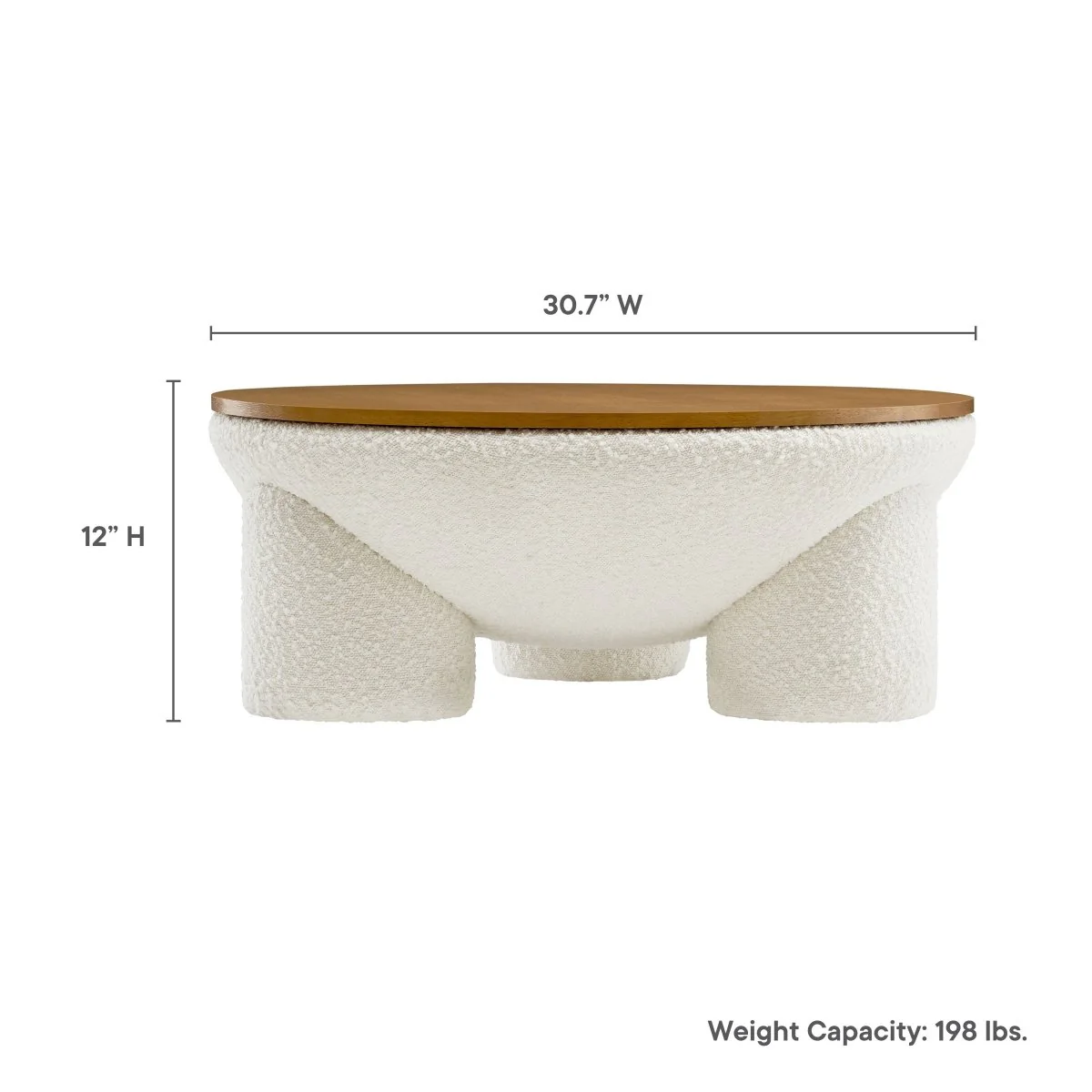 31 Inch Round Boucle Upholstered Storage Coffee Table in Natural Ivory - Image 3