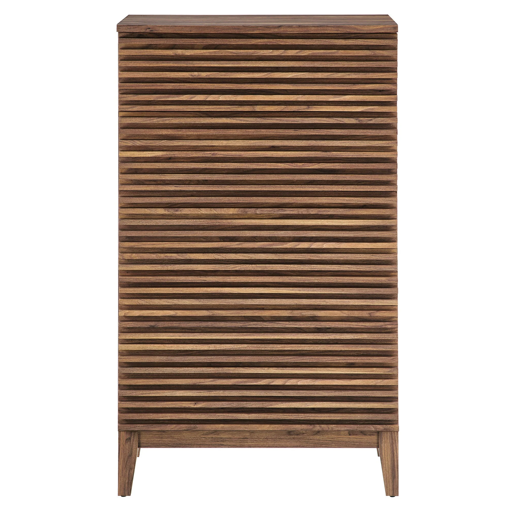 31" Walnut Slatted 5-Drawer Mid-Century Chest - Image 6
