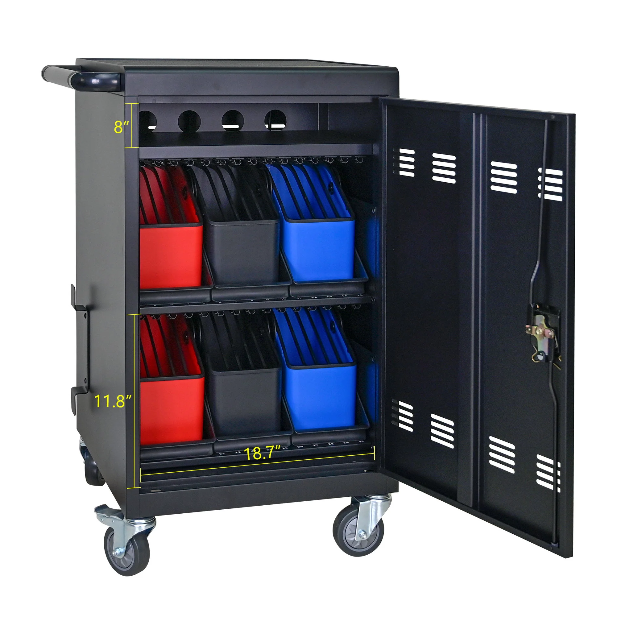 32 Bit Device Charging Trolley For Tablets And Laptops With Cable Management, Removable Doors - Matte Black - Image 6