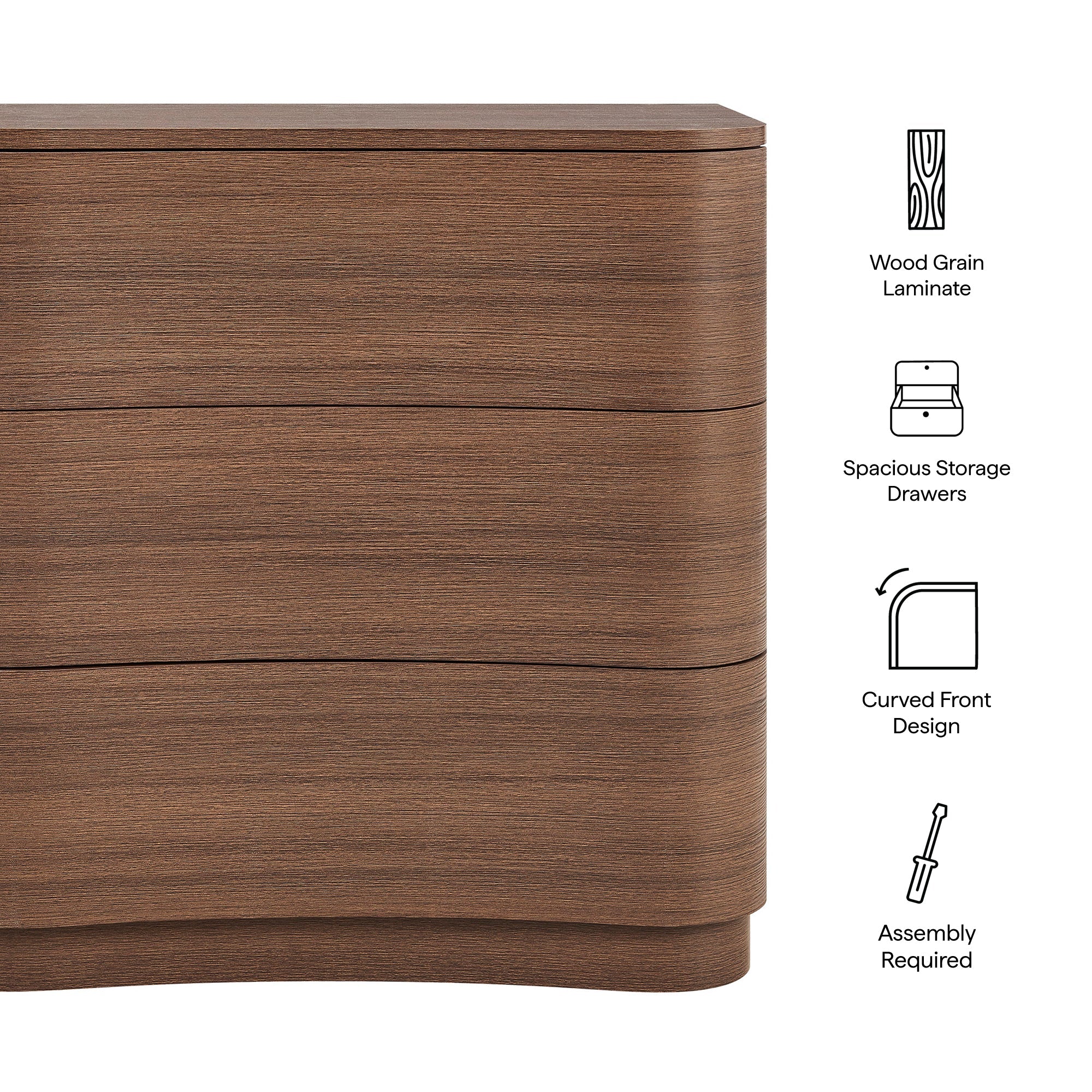32" Brushed Light Oak Curved 3-Drawer Compact Dresser - Image 11