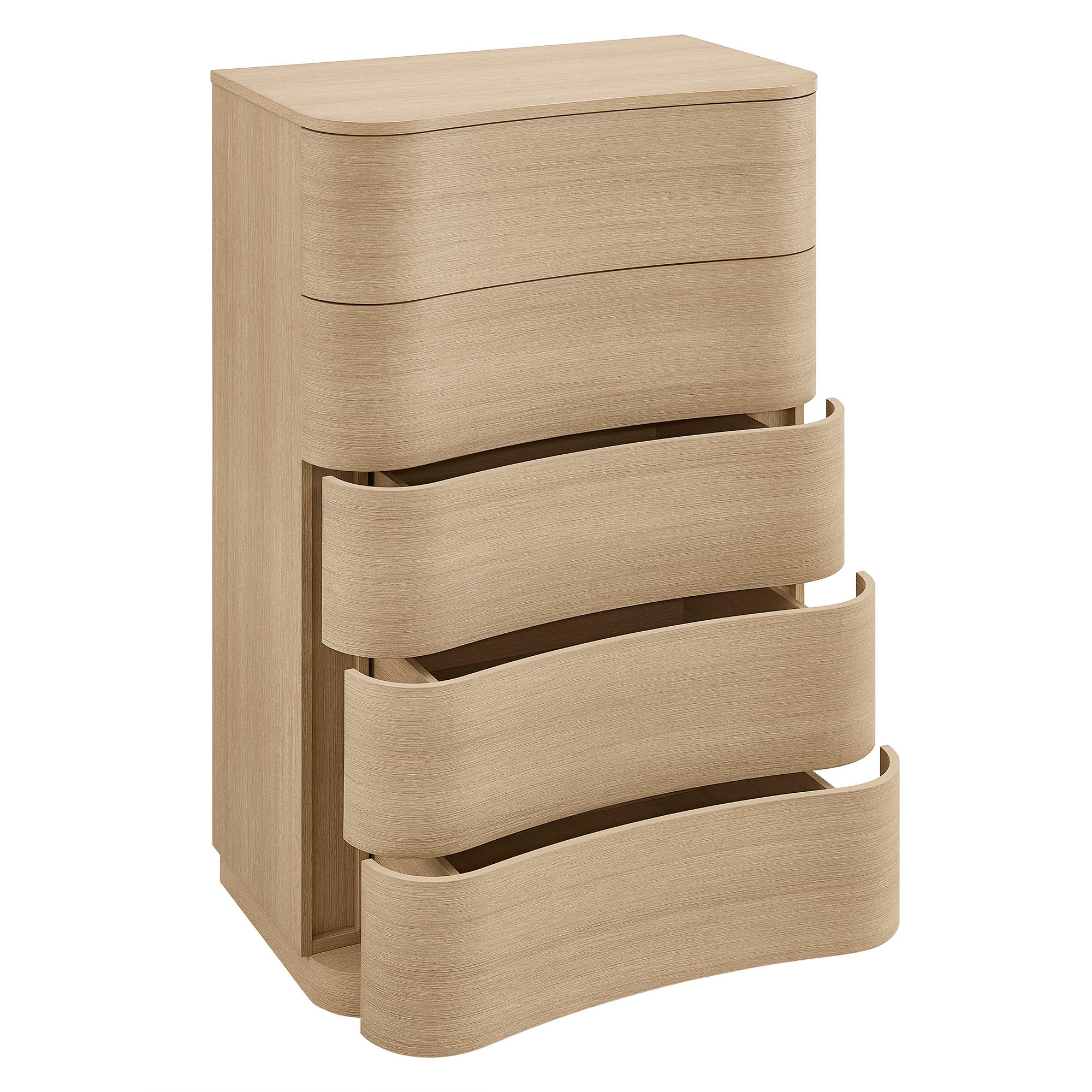 32" Brushed Oak Curved 5-Drawer Vertical Dresser Chest - Image 5