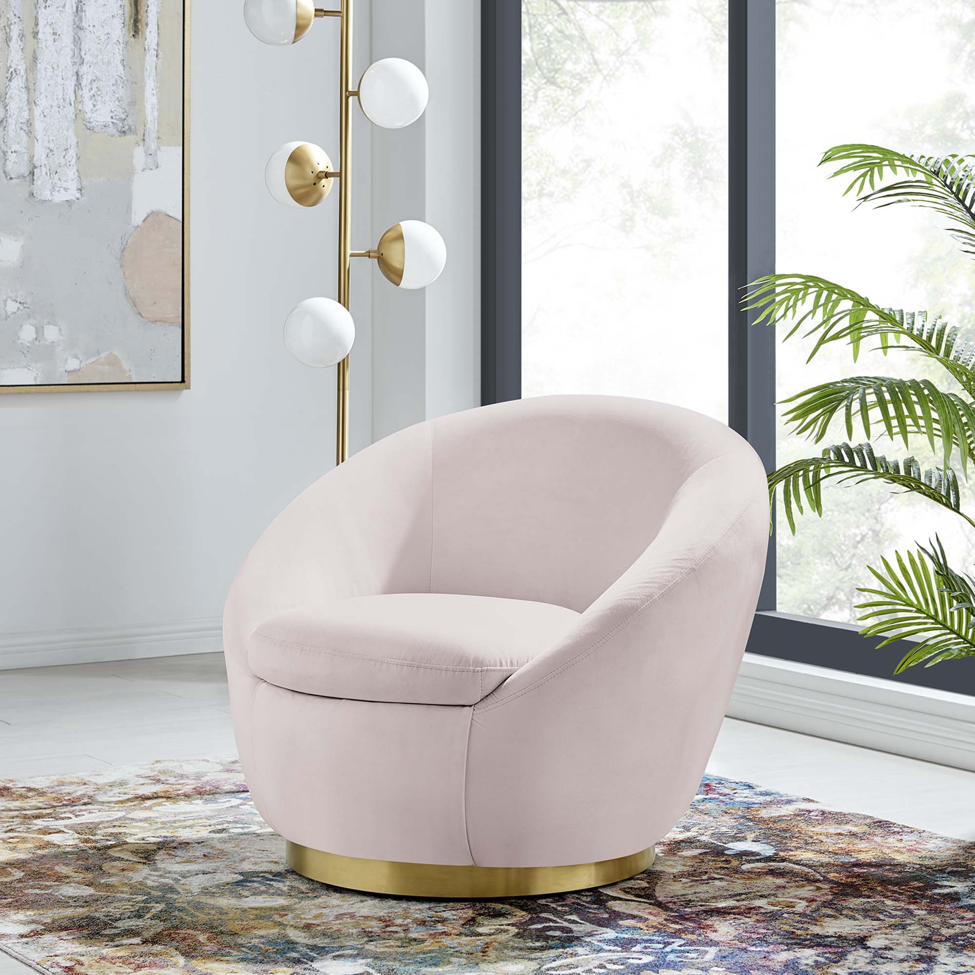 32 Inch Buttercup Performance Velvet Swivel Accent Chair with Gold Metal Base - Image 18