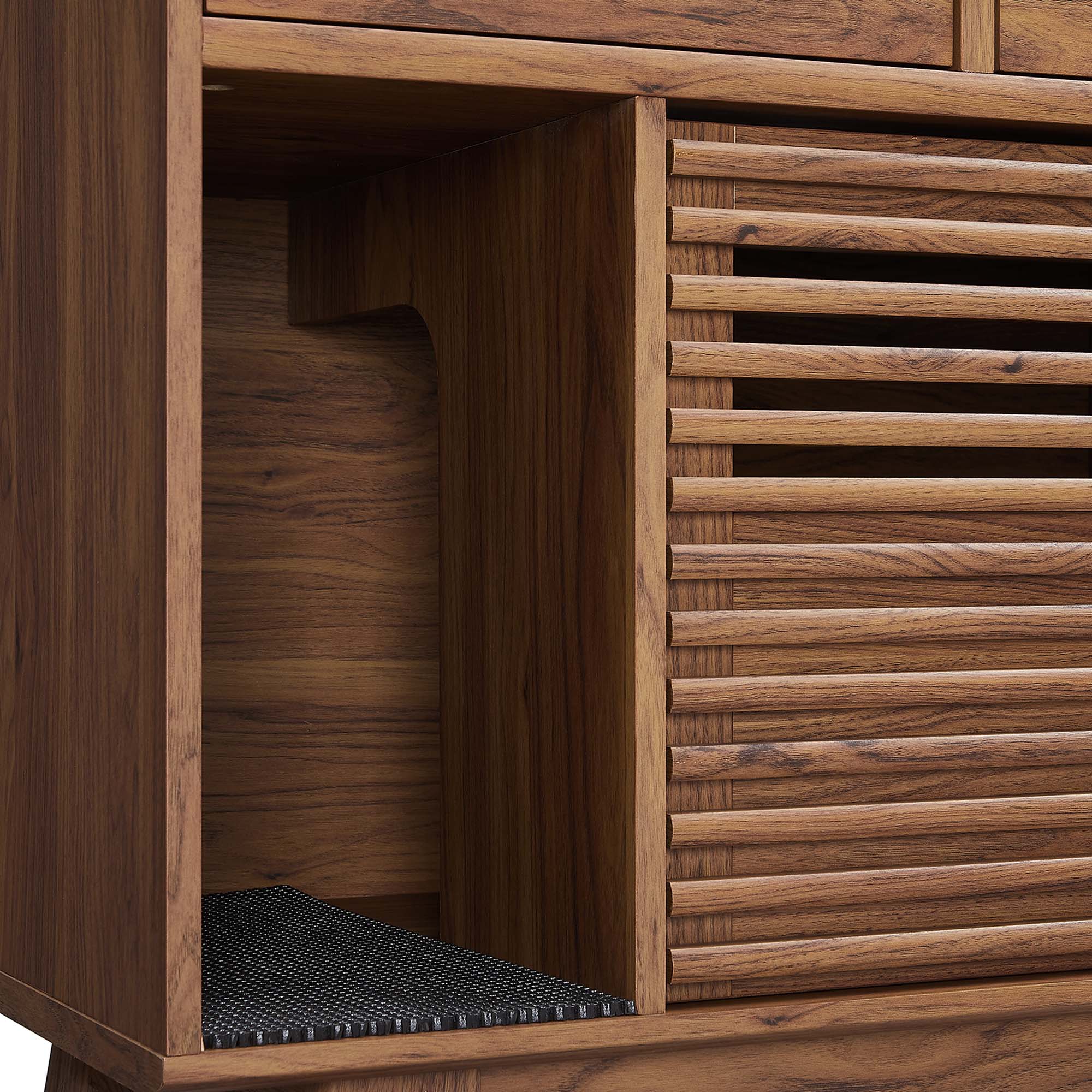 32 Inch Mid-Century Modern Cat Litter Box Cabinet with Sliding Slatted Door and Drawers - Image 10