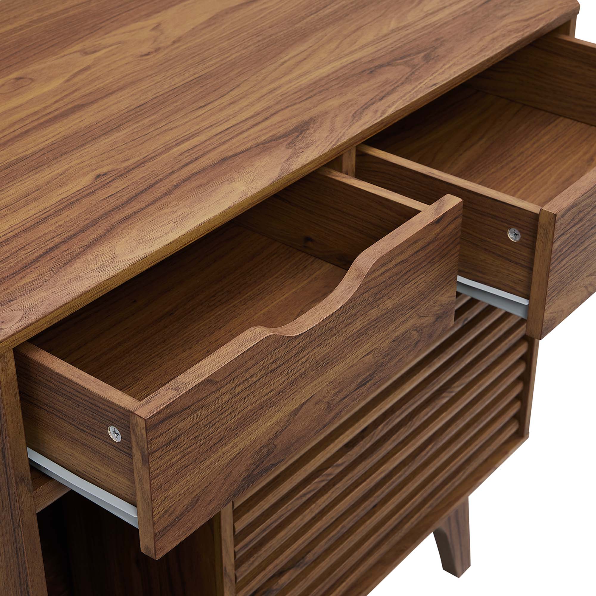 32 Inch Mid-Century Modern Cat Litter Box Cabinet with Sliding Slatted Door and Drawers - Image 8