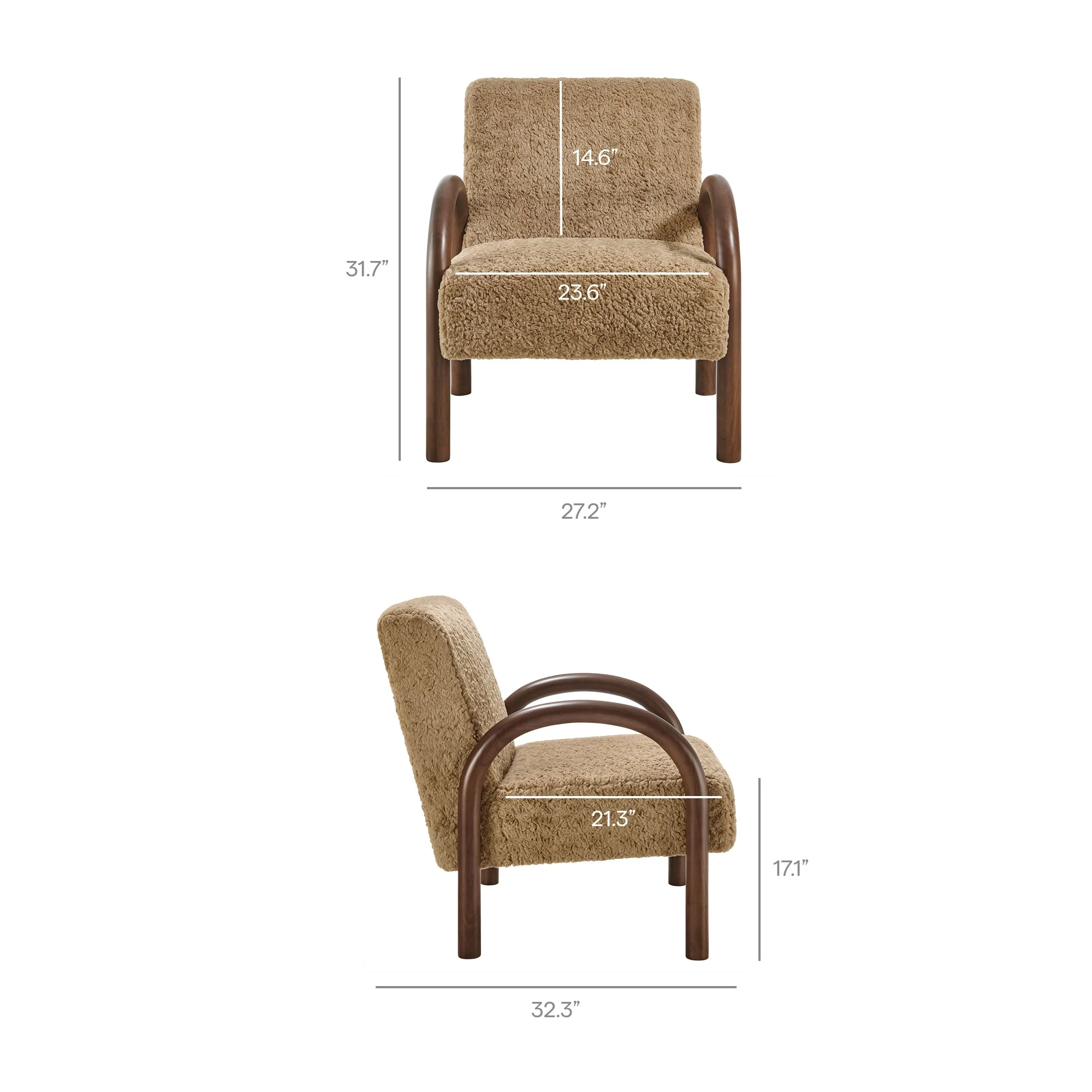 32 Inch Modern Faux Shearling Accent Armchair with Arched Wood Frame - Image 10