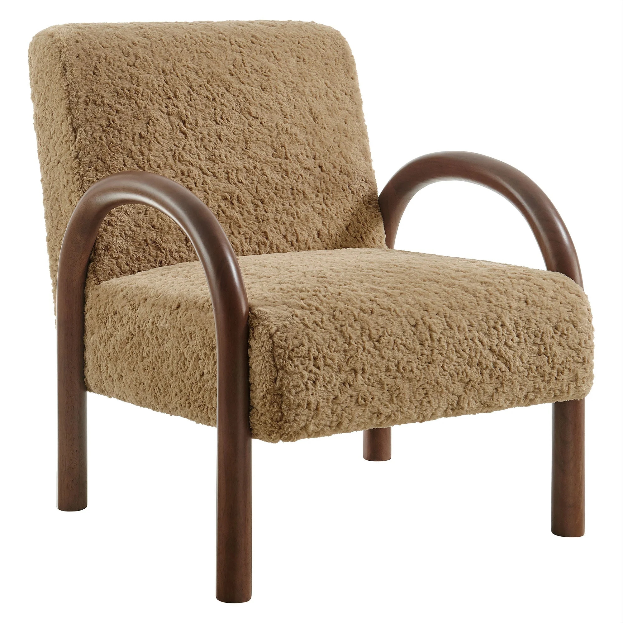 32 Inch Modern Faux Shearling Accent Armchair with Arched Wood Frame - Image 8