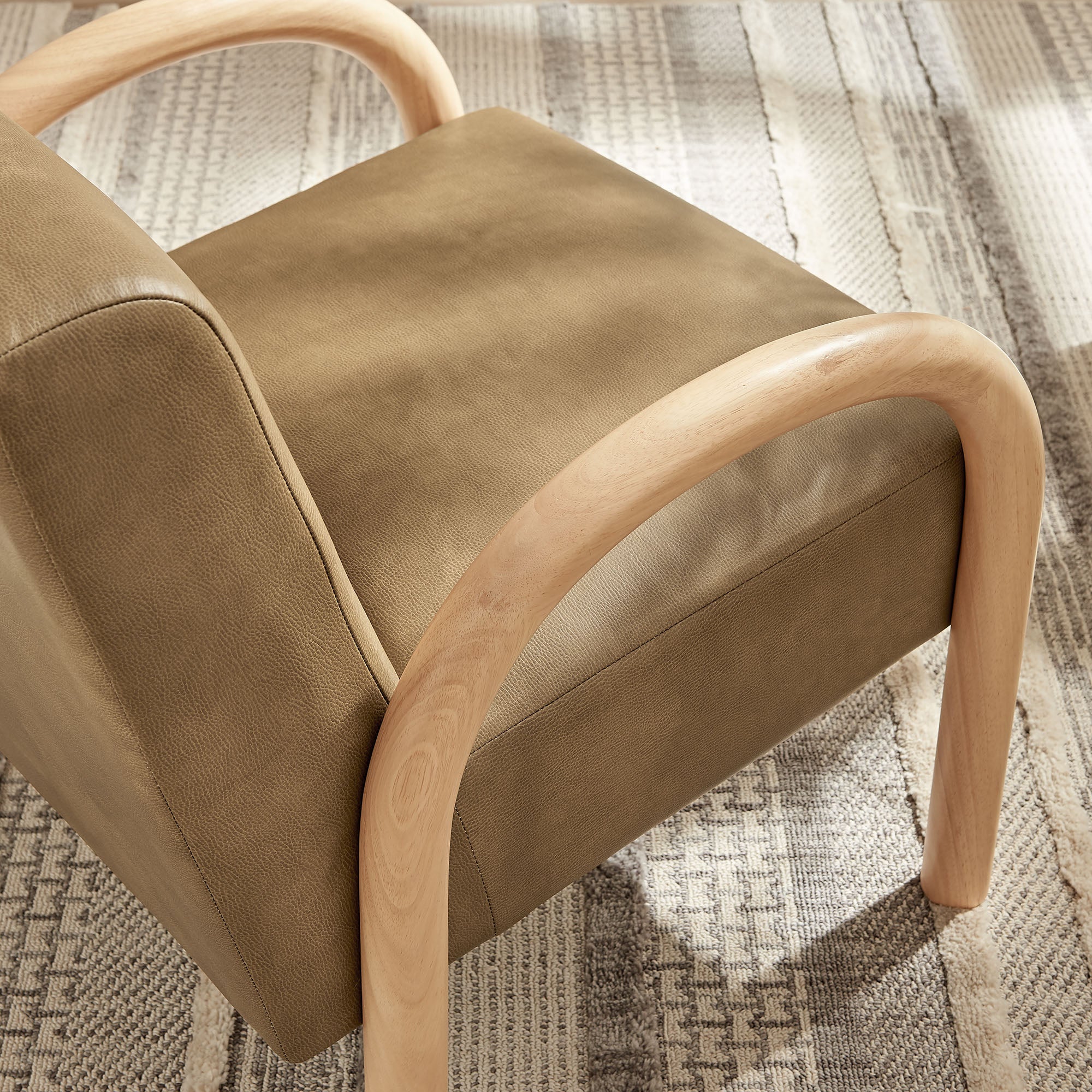 32 Inch Modern Vegan Leather Accent Armchair with Arched Wood Frame - Image 18