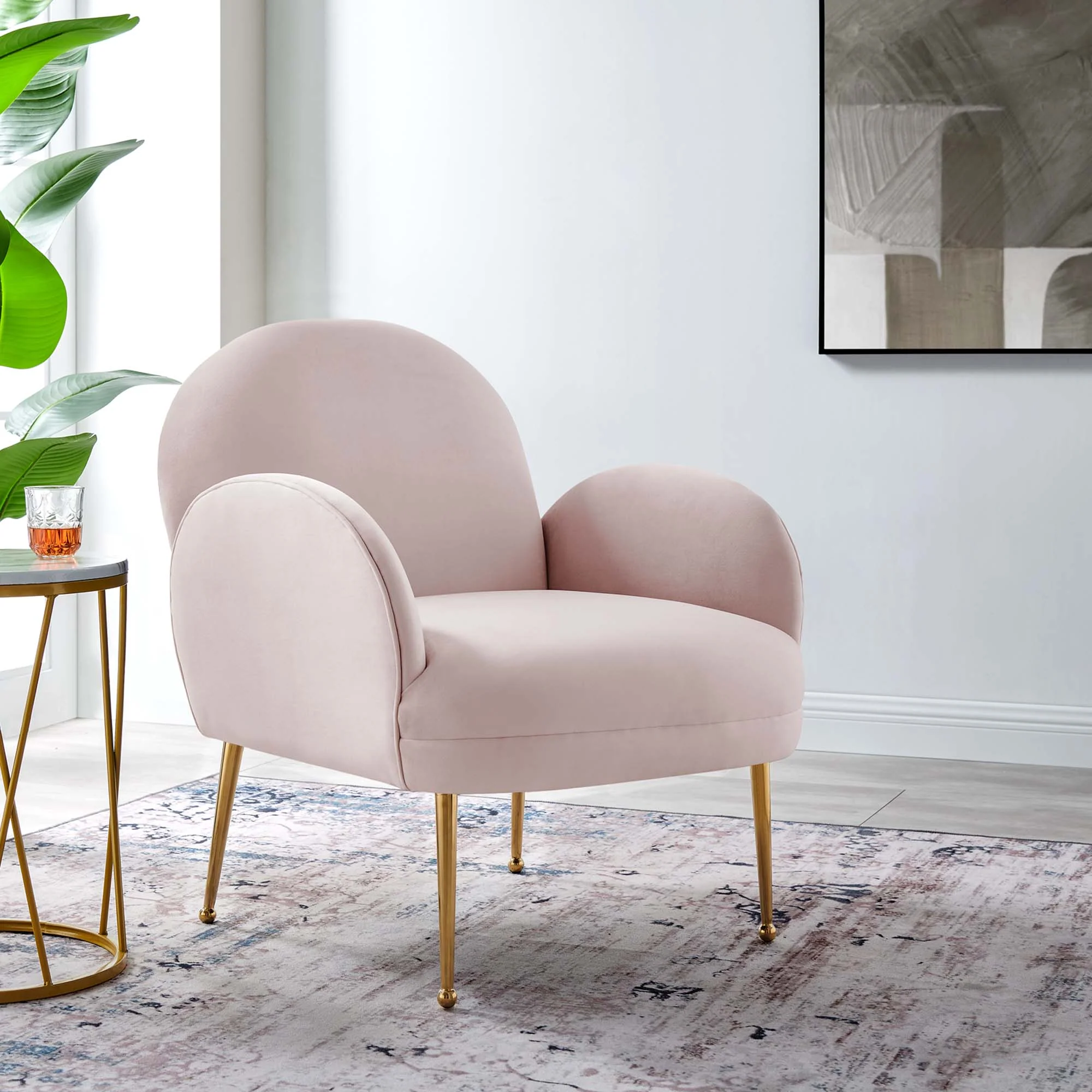 32 Inch Performance Velvet Armchair with Gold Stainless Steel Legs - Image 24