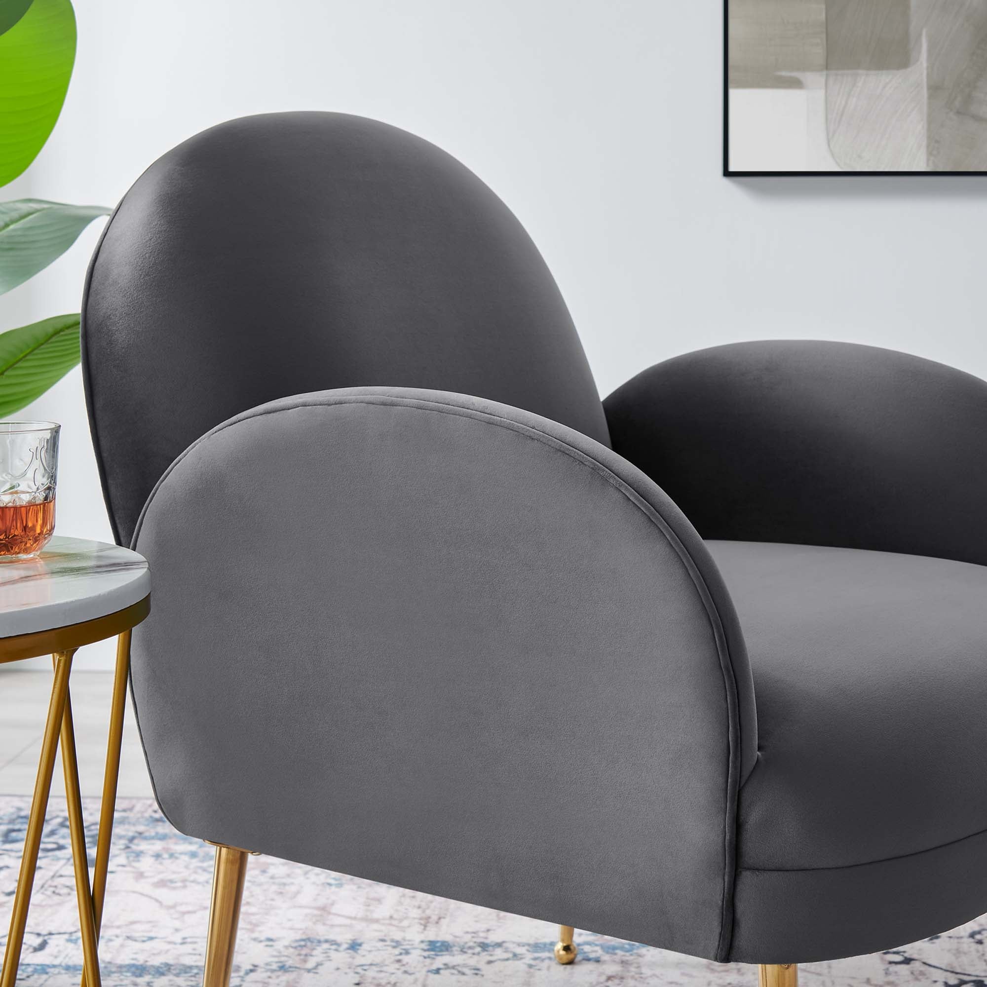 32 Inch Performance Velvet Armchair with Gold Stainless Steel Legs - Image 3
