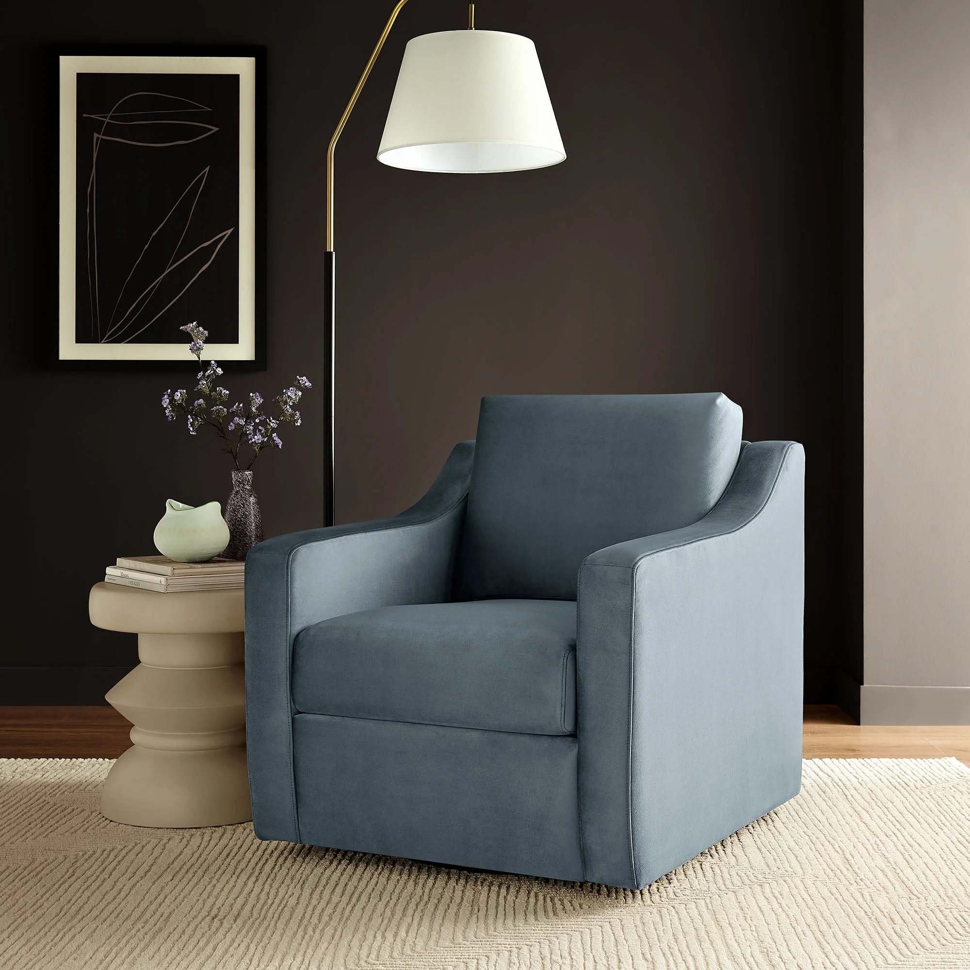 32 Inch Performance Velvet Swivel Armchair - Image 21