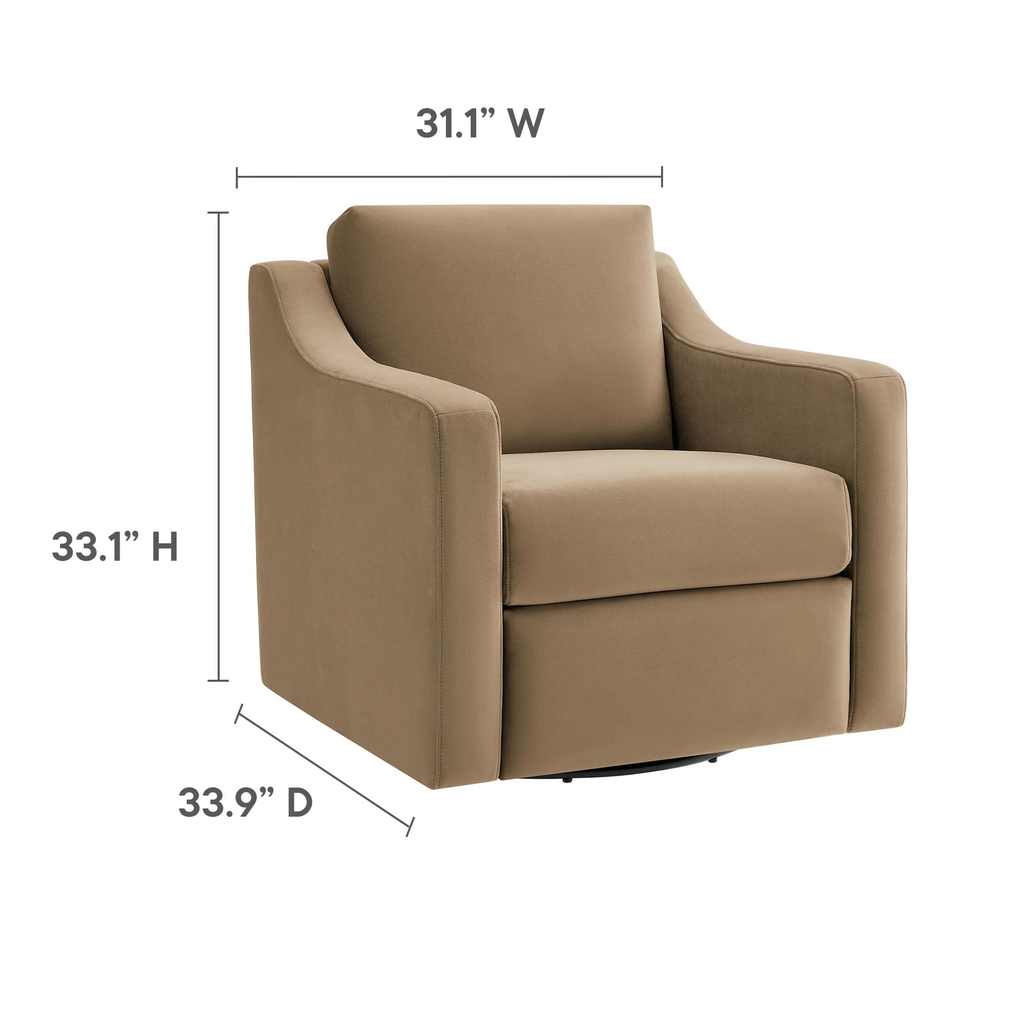 32 Inch Performance Velvet Swivel Armchair - Image 3