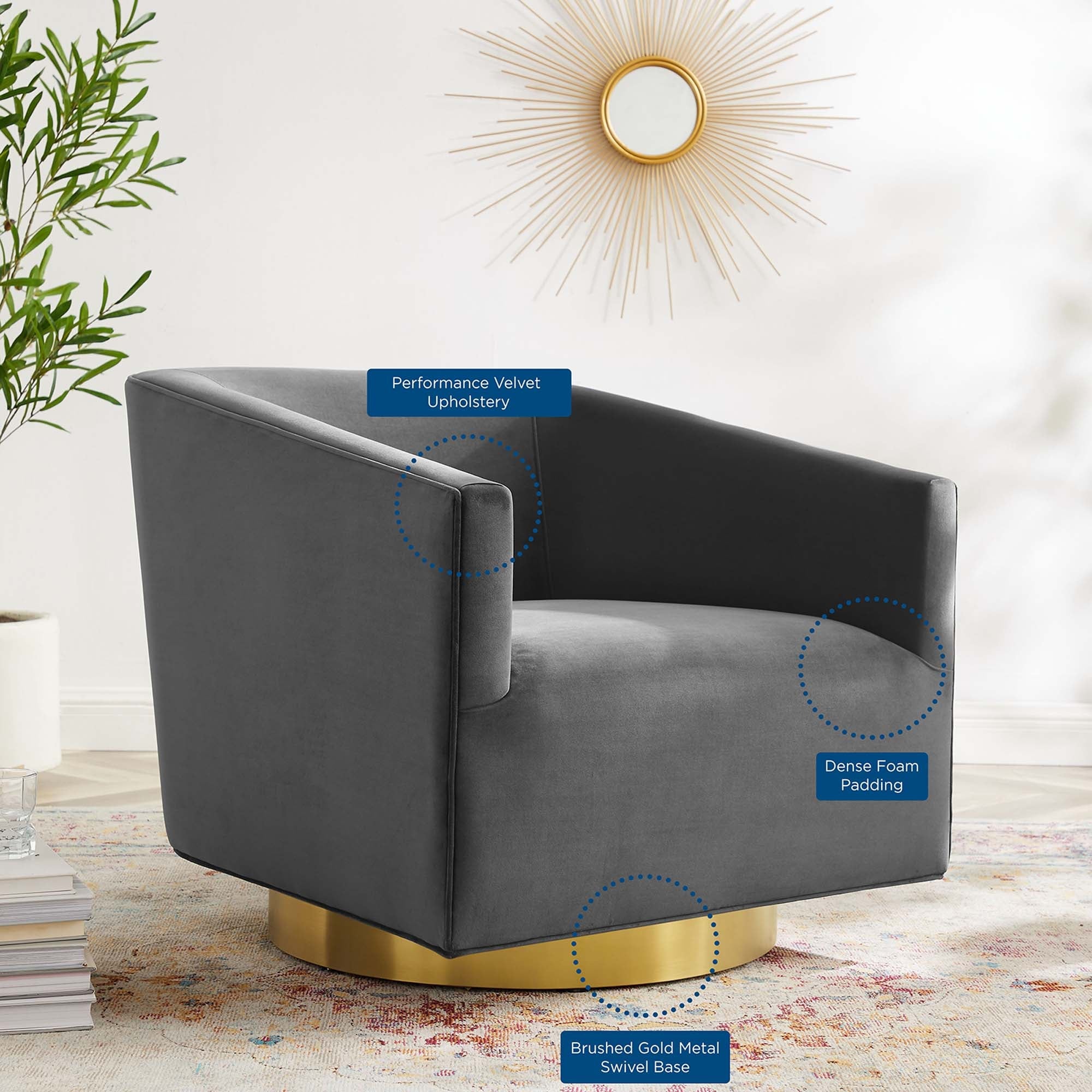 32 Inch Performance Velvet Swivel Lounge Chair - Image 2