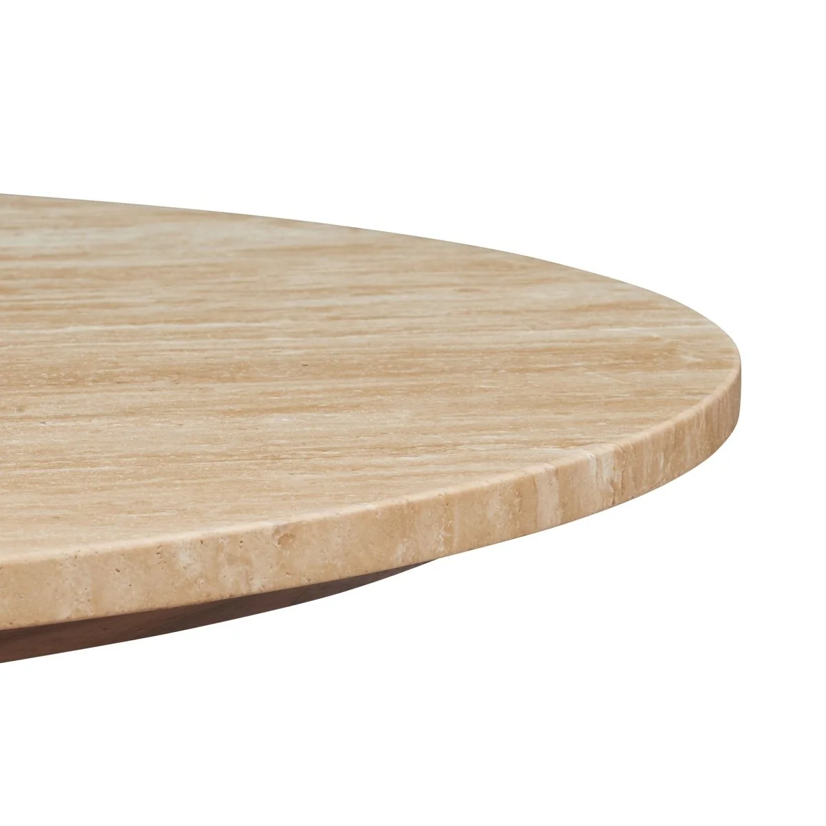 32 Inch Round Travertine and Walnut Pedestal Coffee Table - Image 7