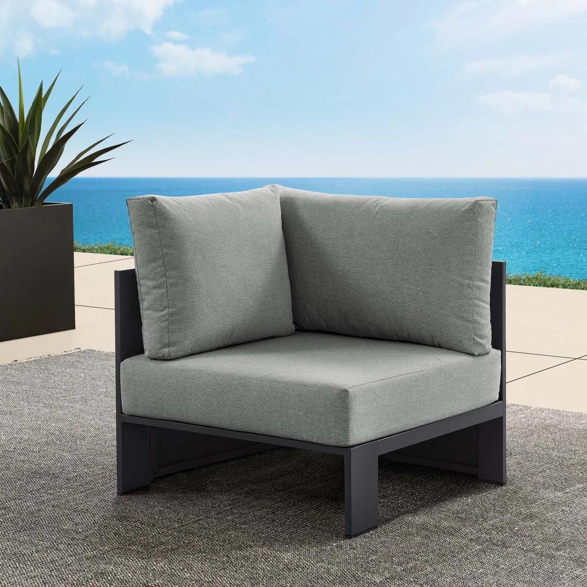 32" Modern Powder-Coated Aluminum Outdoor Modular Corner Chair for Patio and Deck - Image 16