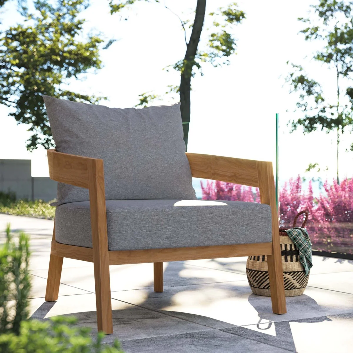 32" Natural Teak Outdoor Patio Armchair — Classic Weather-Resistant Seating - Image 24