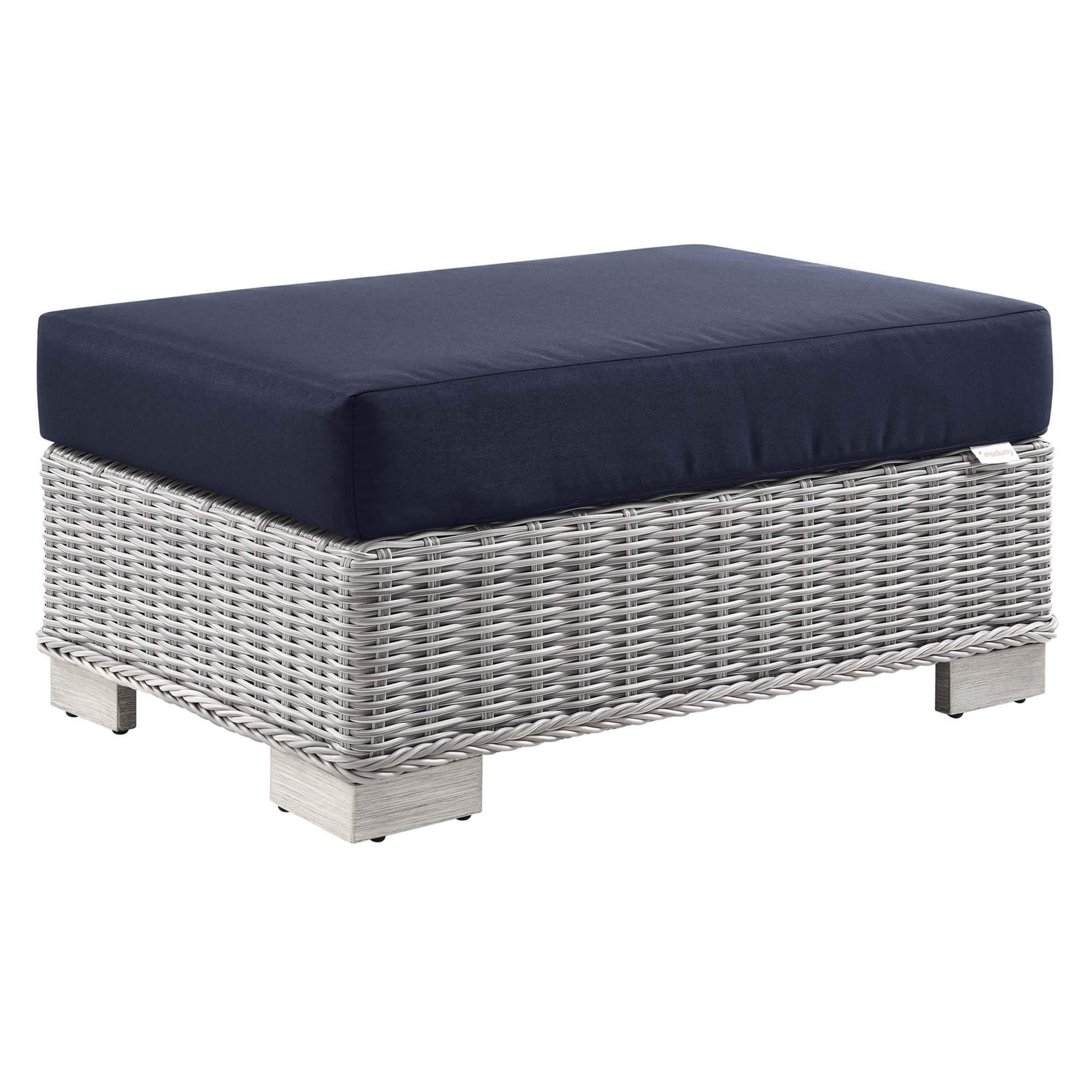 32" Outdoor Patio Wicker Rattan Ottoman Footstool for Garden & Deck Seating - Image 9