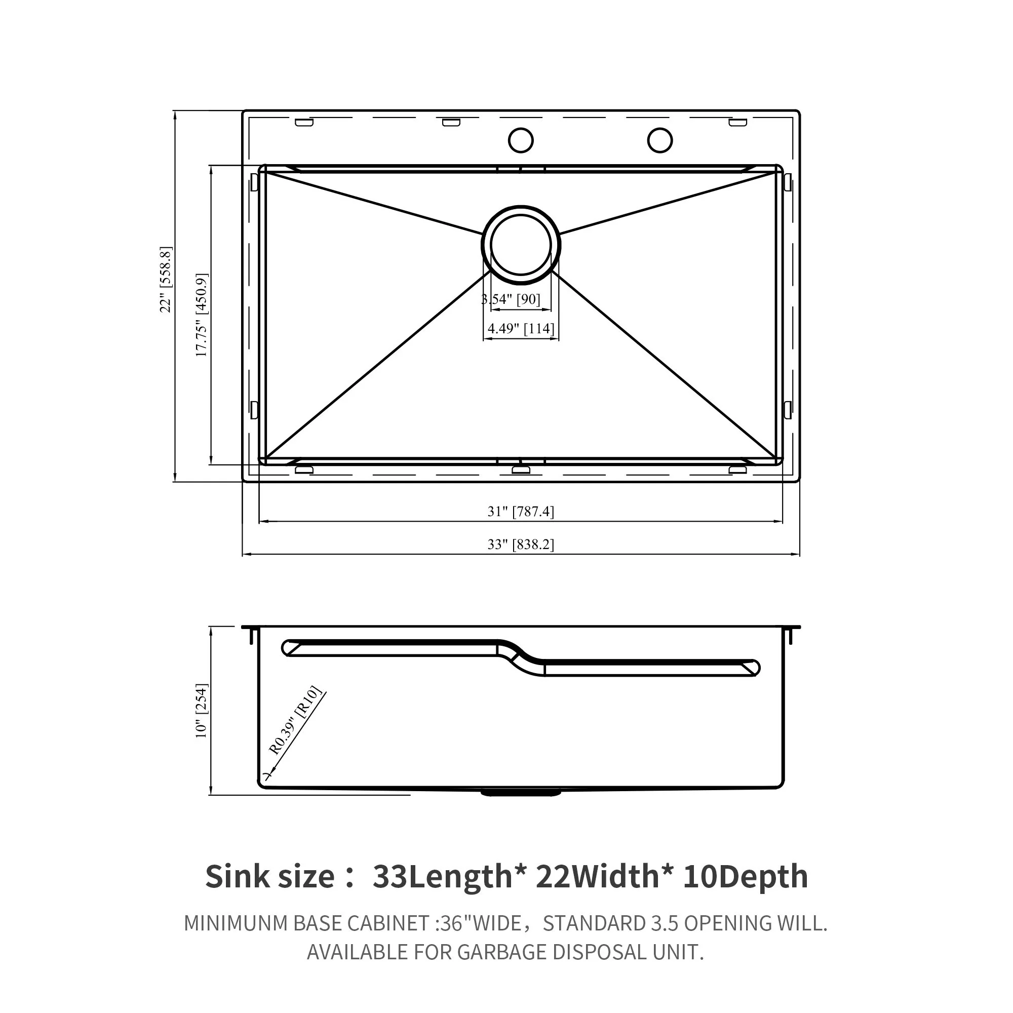 33" Drop In Kitchen Sink With Ledge Workstation, Single Bowl, 16 Gauge Stainless Steel - Black / Gray - Image 8