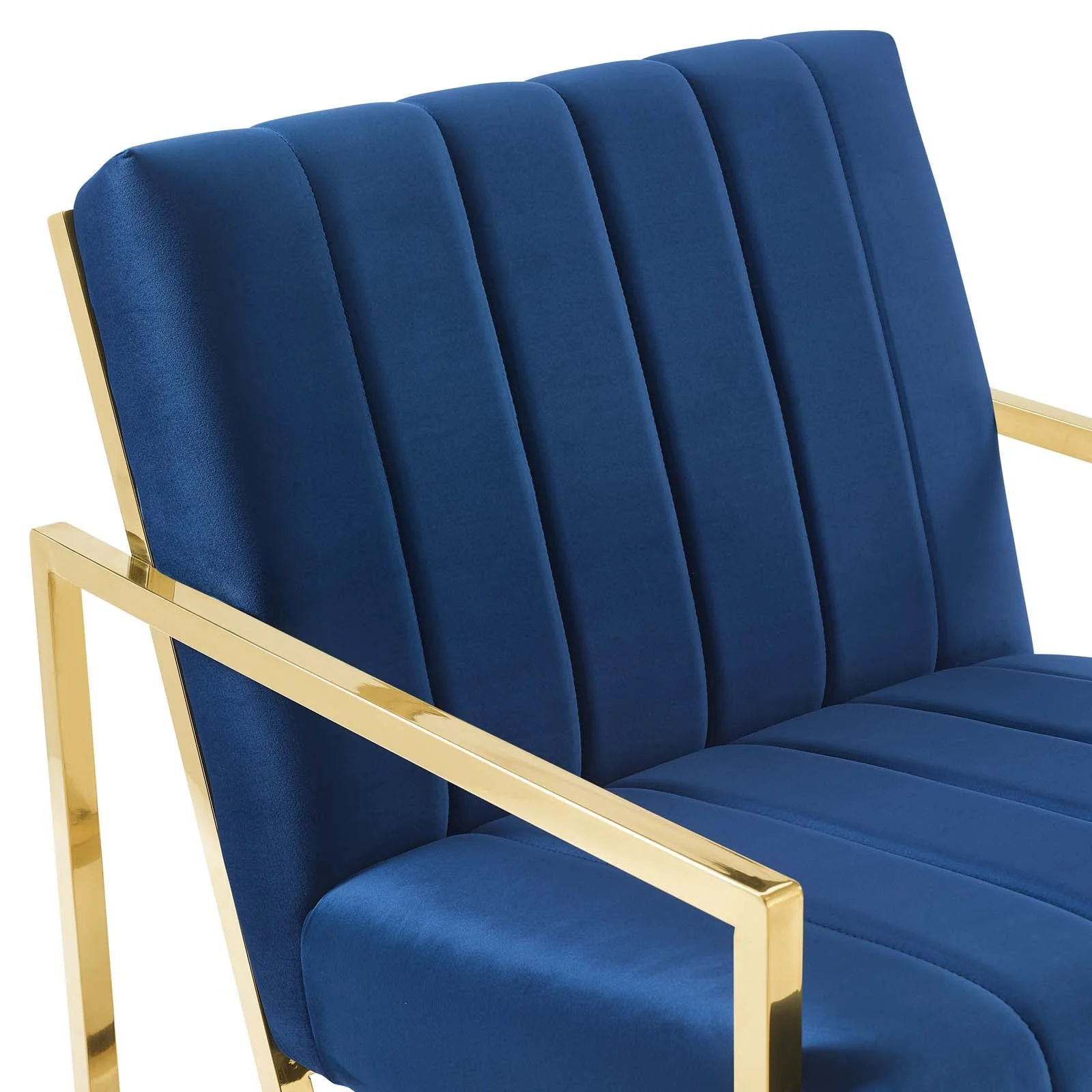 33 Inch Channel Tufted Performance Velvet Armchair with Gold Stainless Steel Frame - Image 13