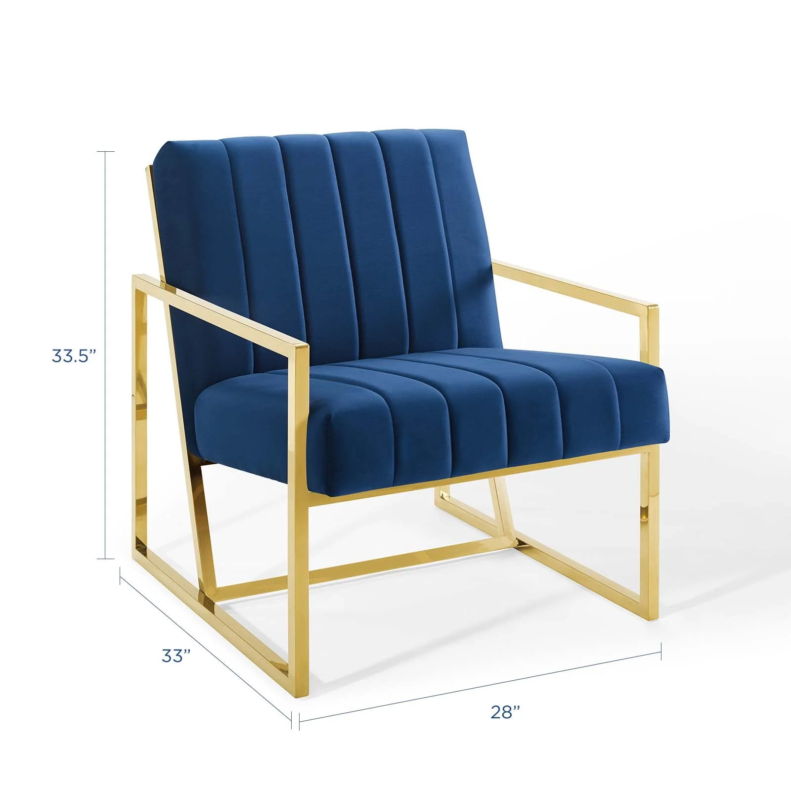 33 Inch Channel Tufted Performance Velvet Armchair with Gold Stainless Steel Frame - Image 9