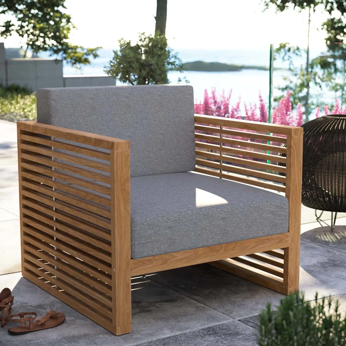 33" Natural Teak Outdoor Patio Armchair with Cushions for Garden, Deck and Poolside - Image 16