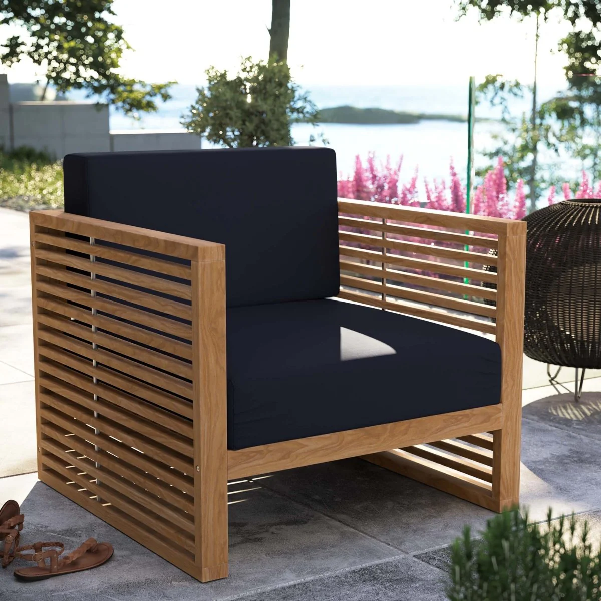 33" Natural Teak Outdoor Patio Armchair with Cushions for Garden, Deck and Poolside - Image 24
