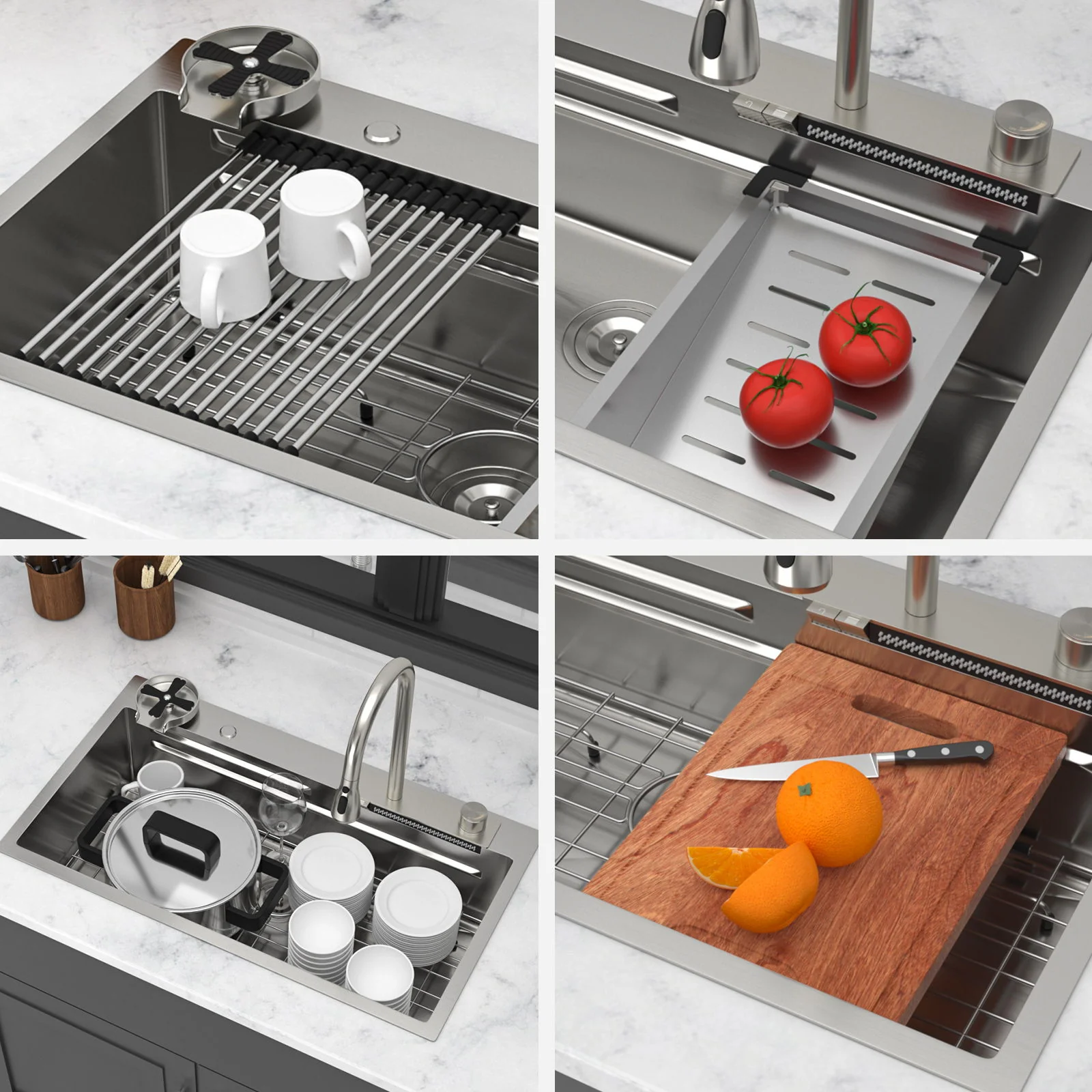 33" Stainless Steel Single Bowl Kitchen Sink With Waterfall Flow - Image 15