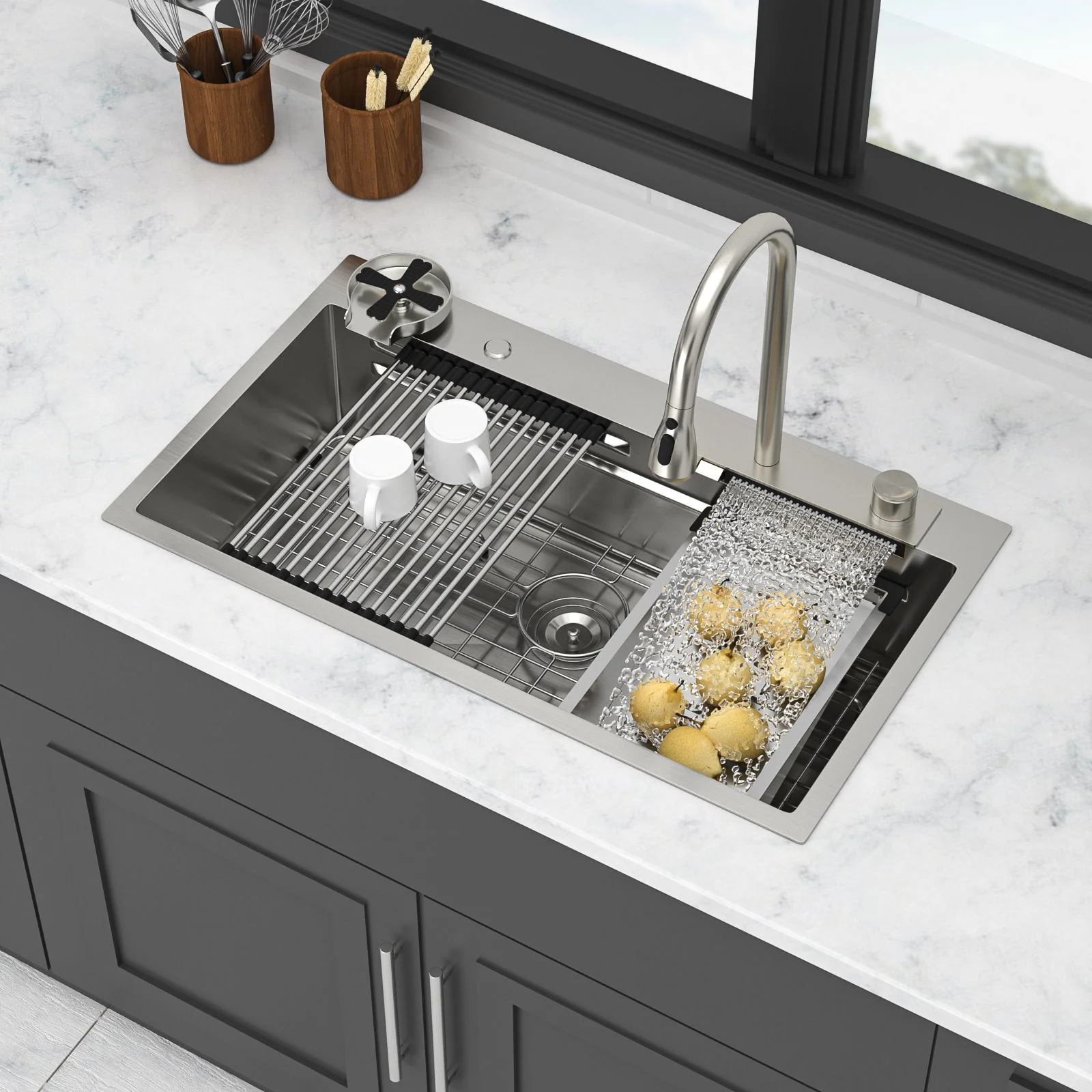 33" Stainless Steel Single Bowl Kitchen Sink With Waterfall Flow - Image 7