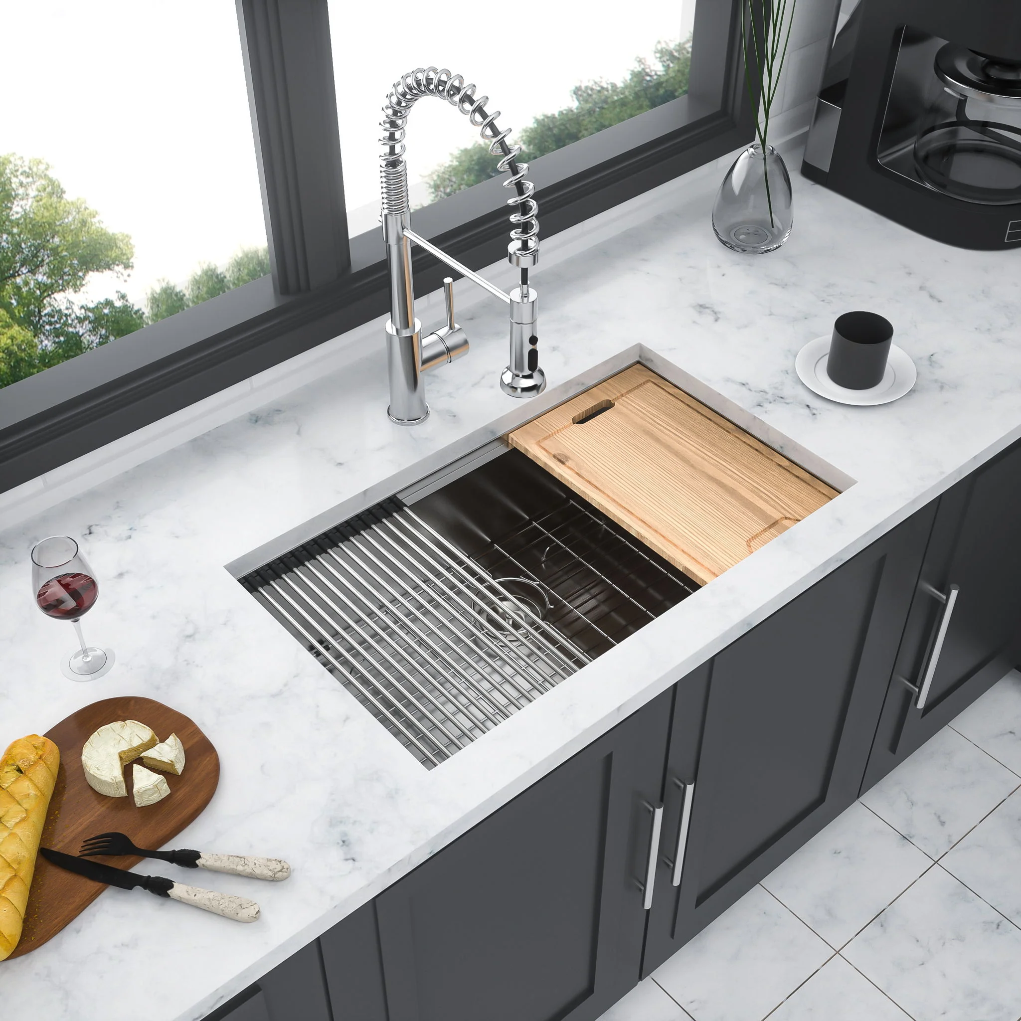 33" Undermount Kitchen Sink Single Bowl Stainless Steel Ledge Workstation In Brushed Nickel, 16 Gauge 304 Stainless Steel, 33 X 19 X 9 Inch - Image 8